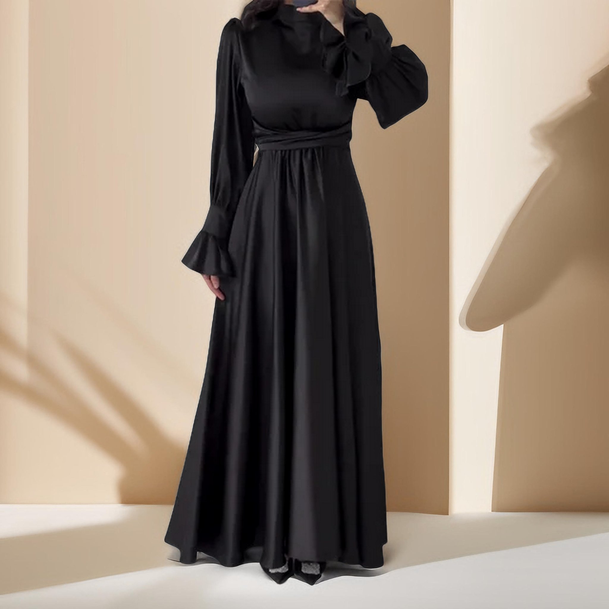 Emerald Embrace: Puff sleeves evening dress, view 2