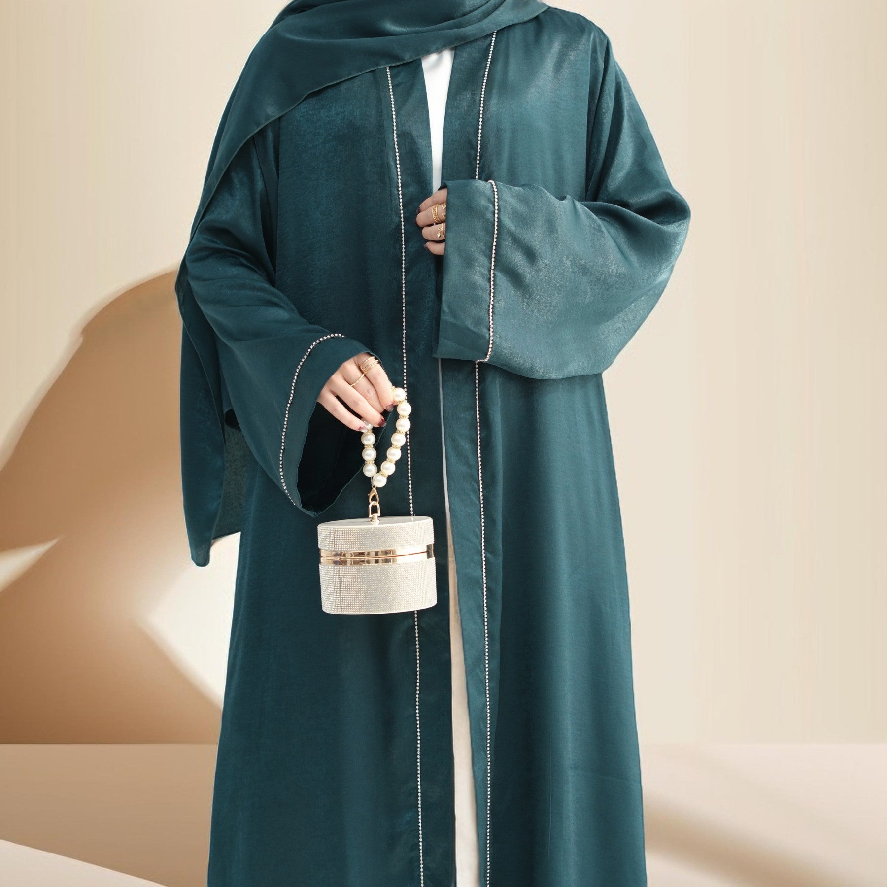 Layali-Chainlight Open Front Throw Over Abaya, view 2
