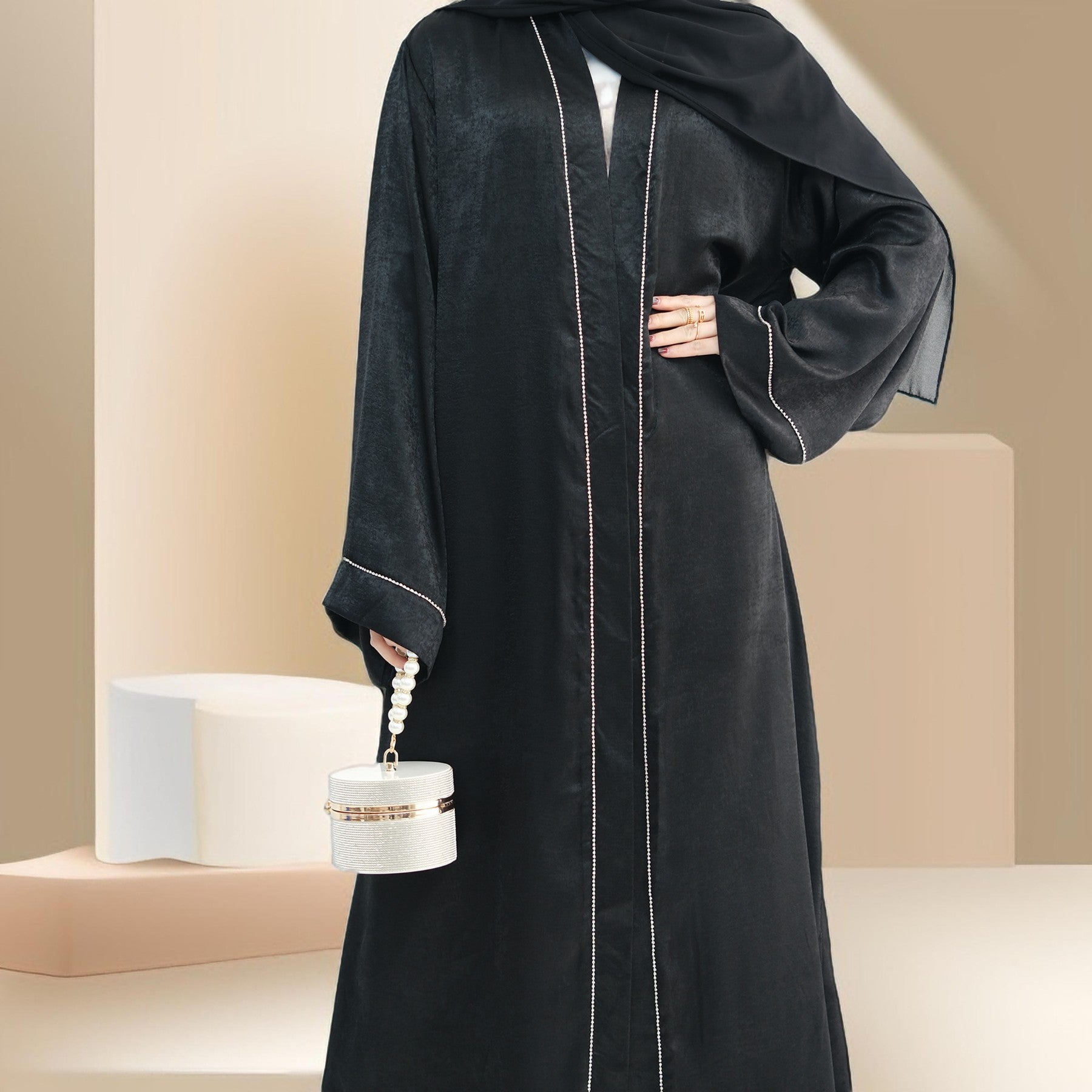 Layali-Chainlight Open Front Throw Over Abaya, view 4