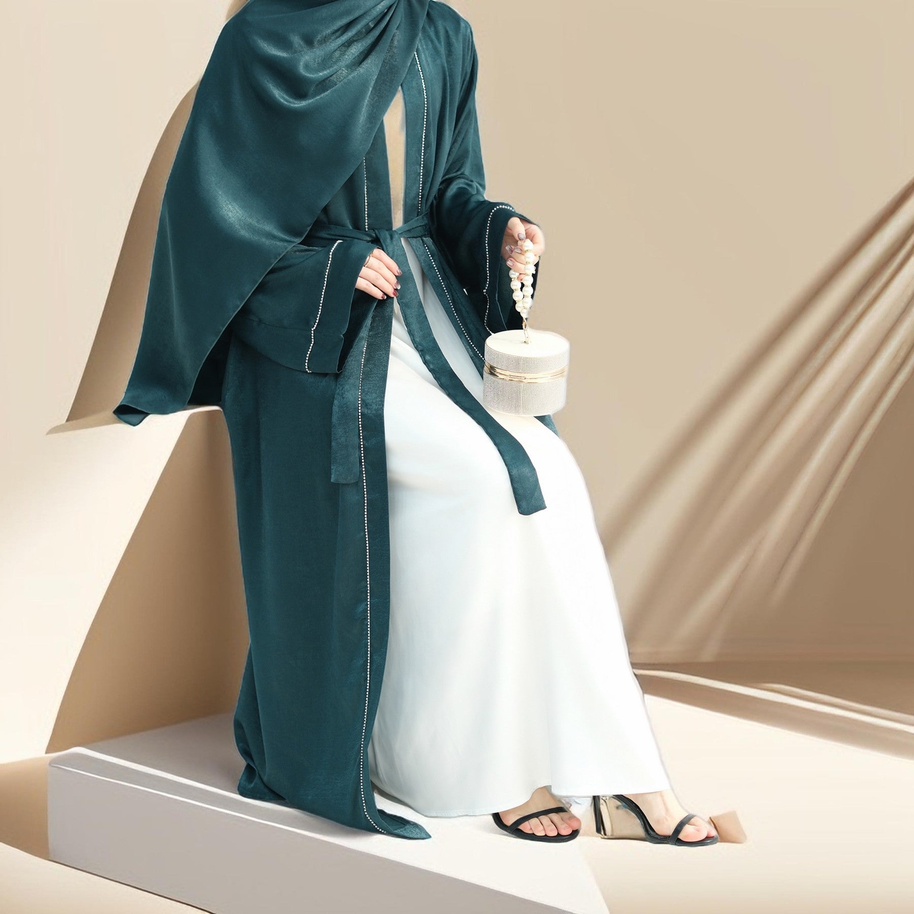 Layali-Chainlight Open Front Throw Over Abaya, view 7