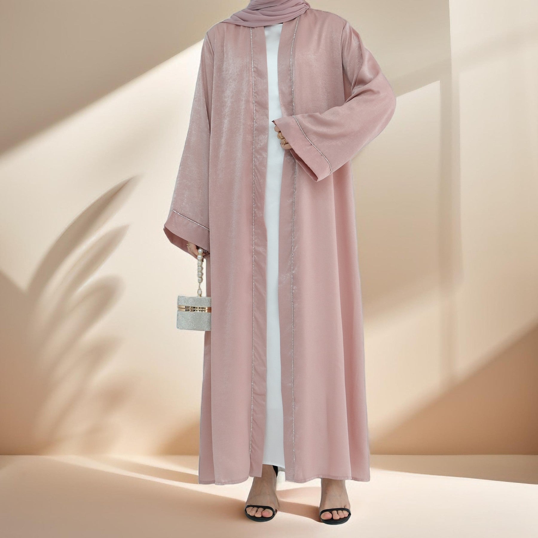 Layali-Chainlight Open Front Throw Over Abaya, view 8