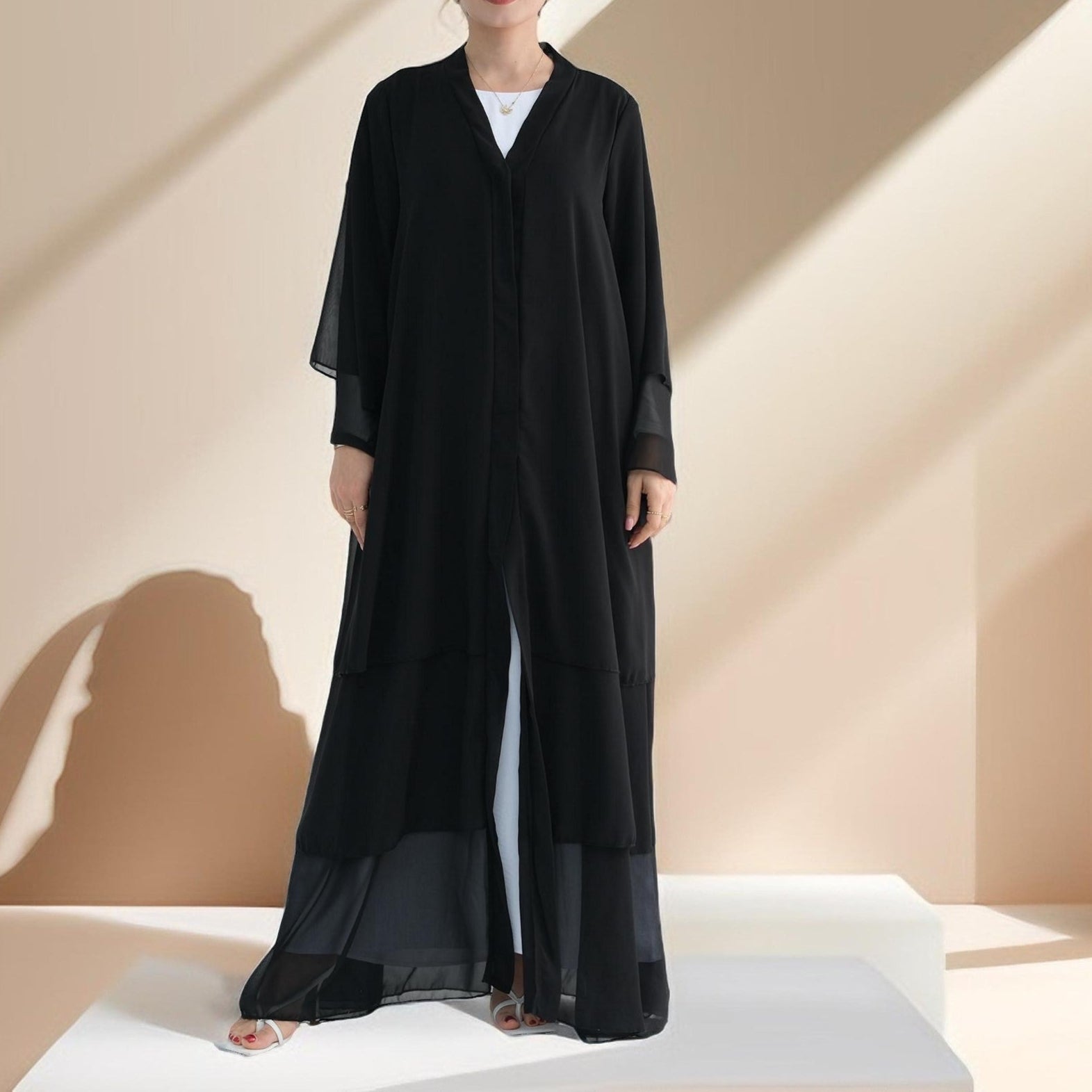 Zayna Three-Layer Chiffon Abaya, view 3