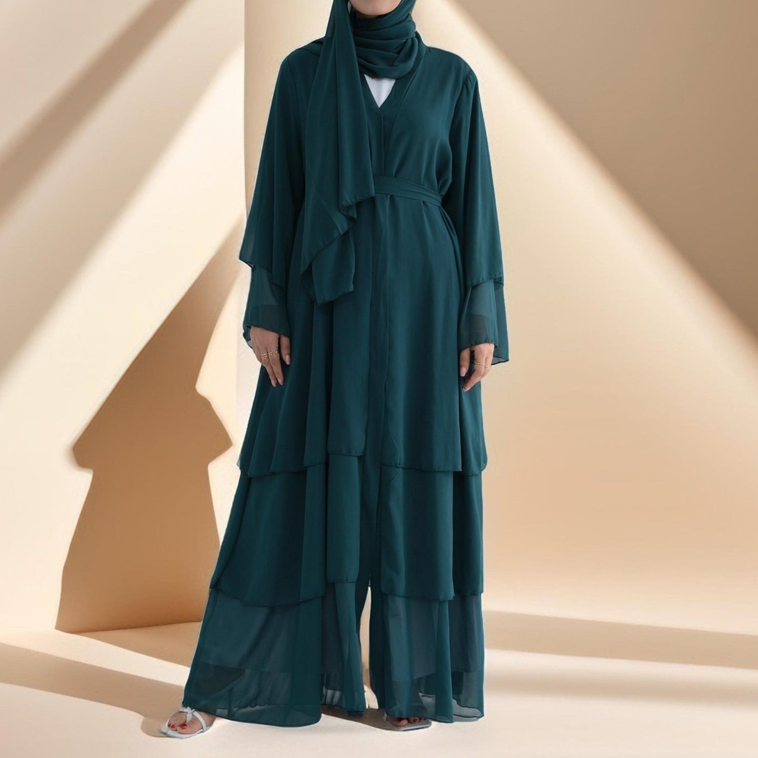 Zayna Three-Layer Chiffon Abaya, view 5
