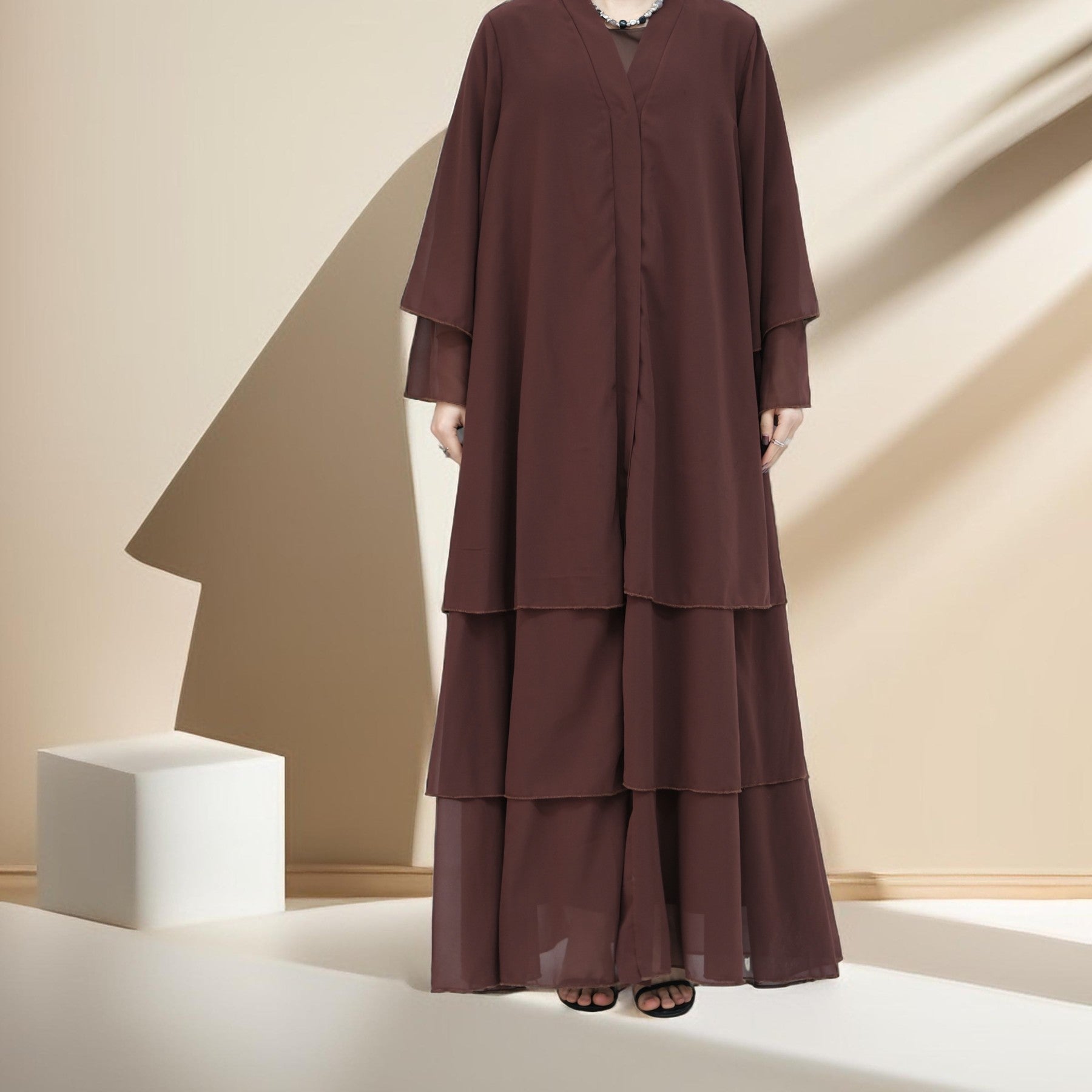 Zayna Three-Layer Chiffon Abaya, view 6