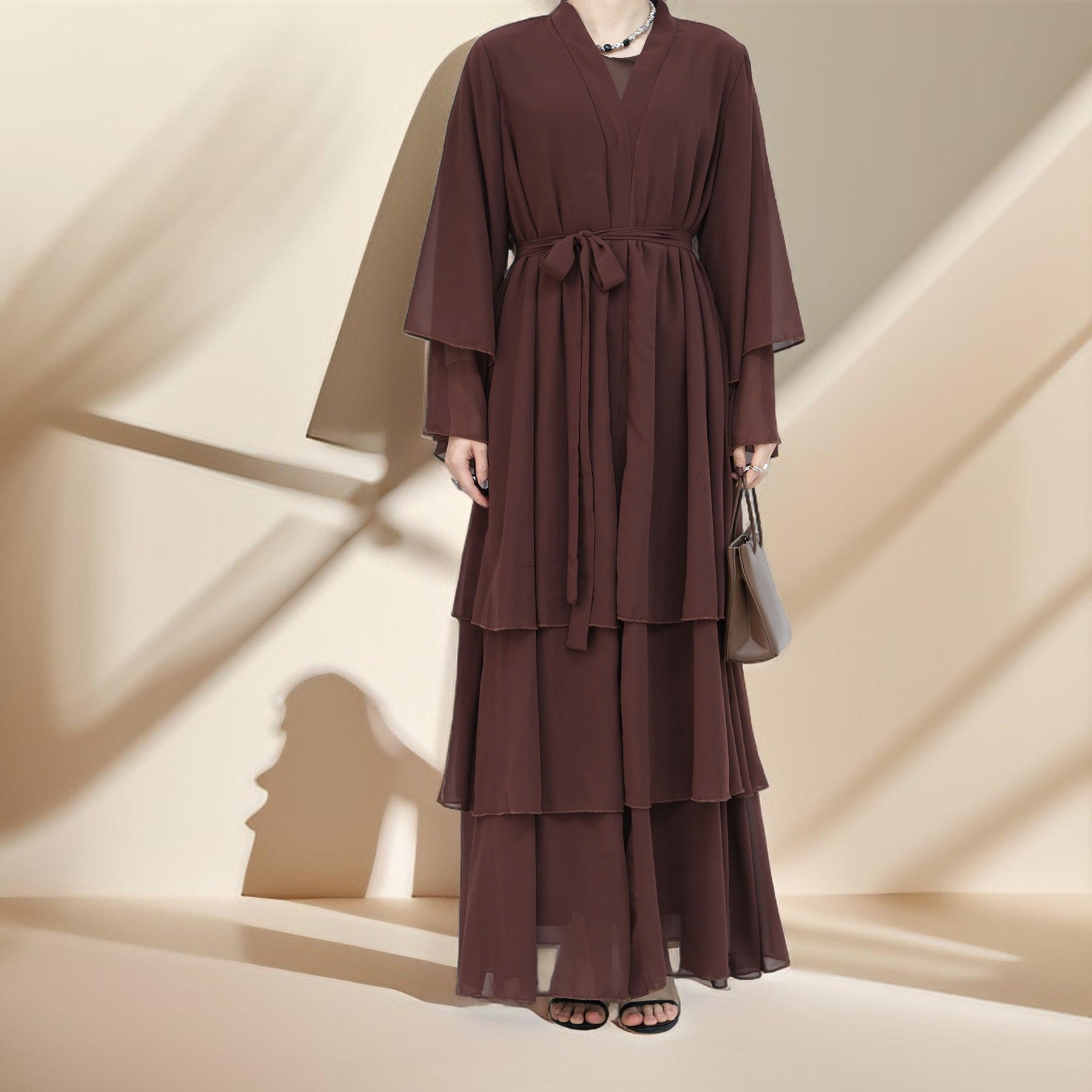 Zayna Three-Layer Chiffon Abaya, view 7