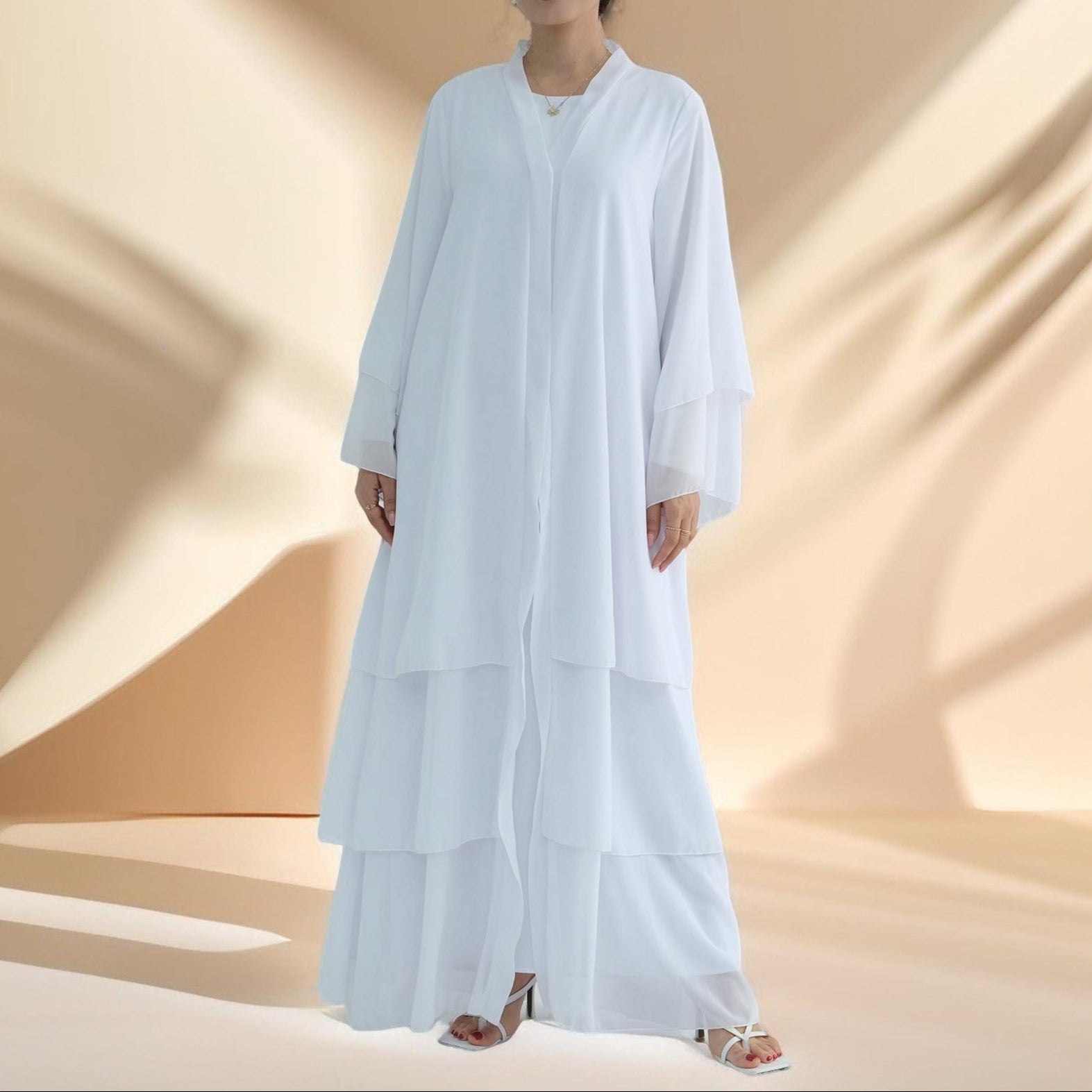 Zayna Three-Layer Chiffon Abaya, view 8
