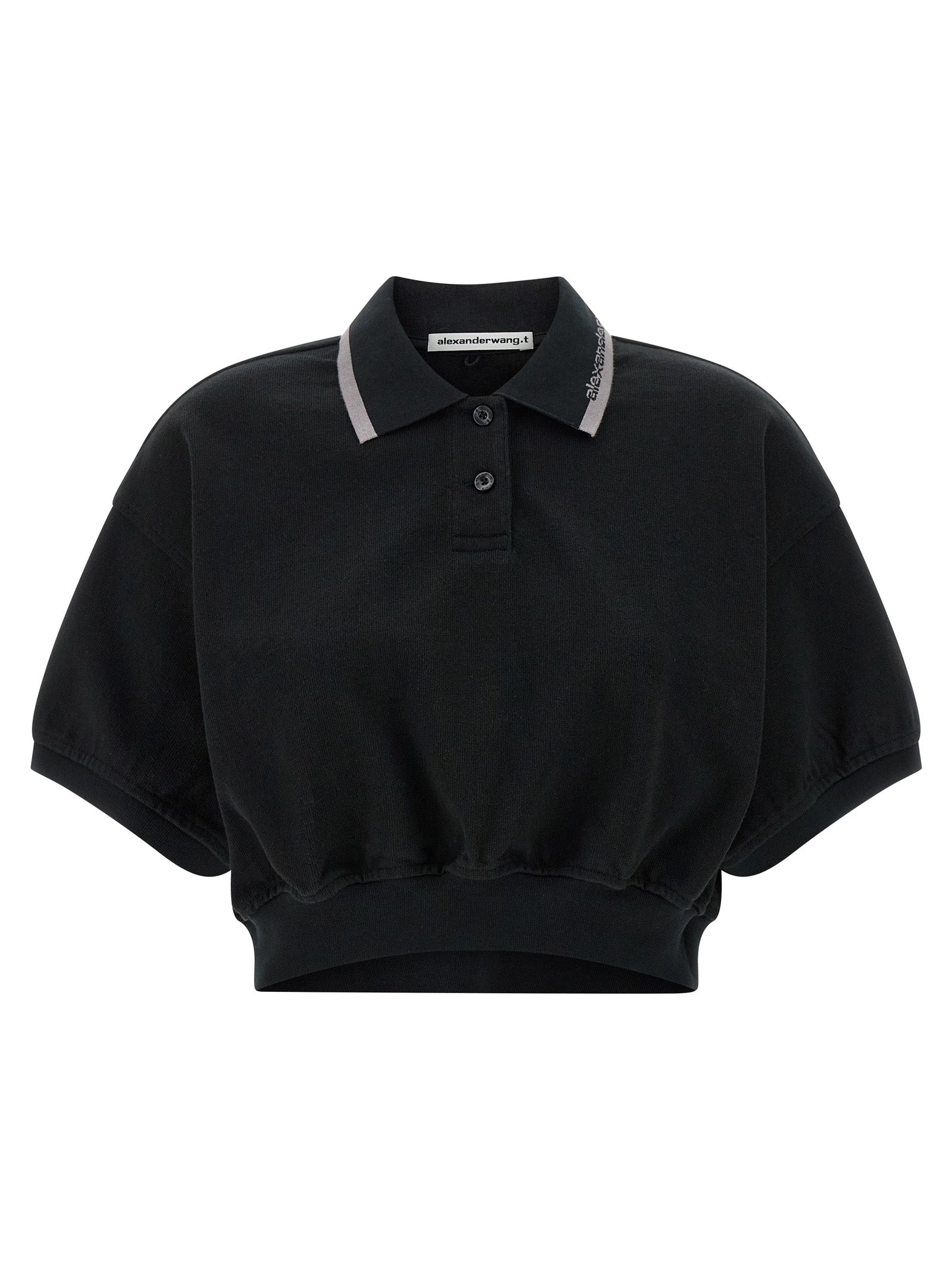 T By Alexander Wang Compact Cotton Jersey Polo Shirt — Black by T By Alexander Wang