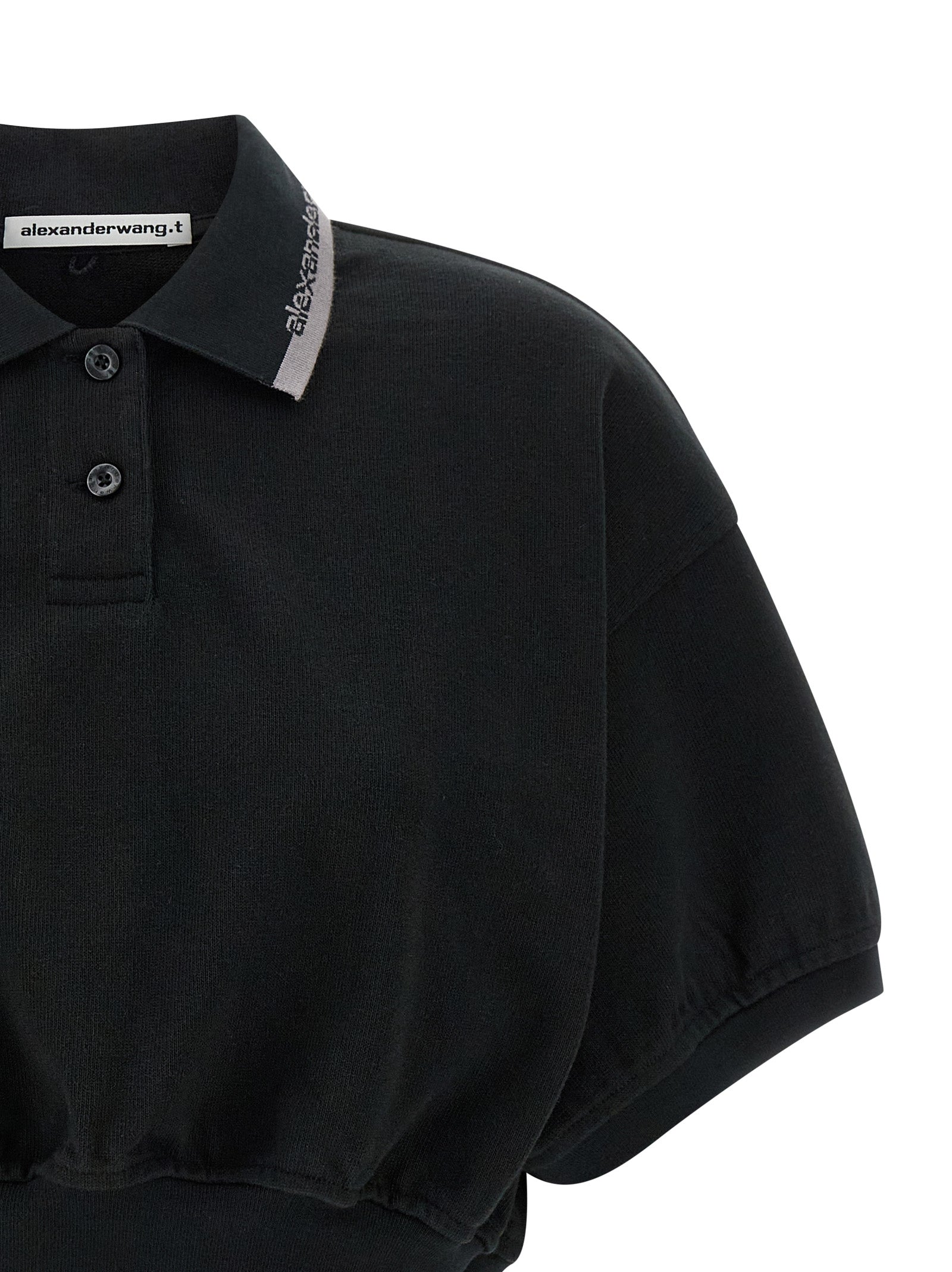 T By Alexander Wang Compact Cotton Jersey Polo Shirt — Black, view 3