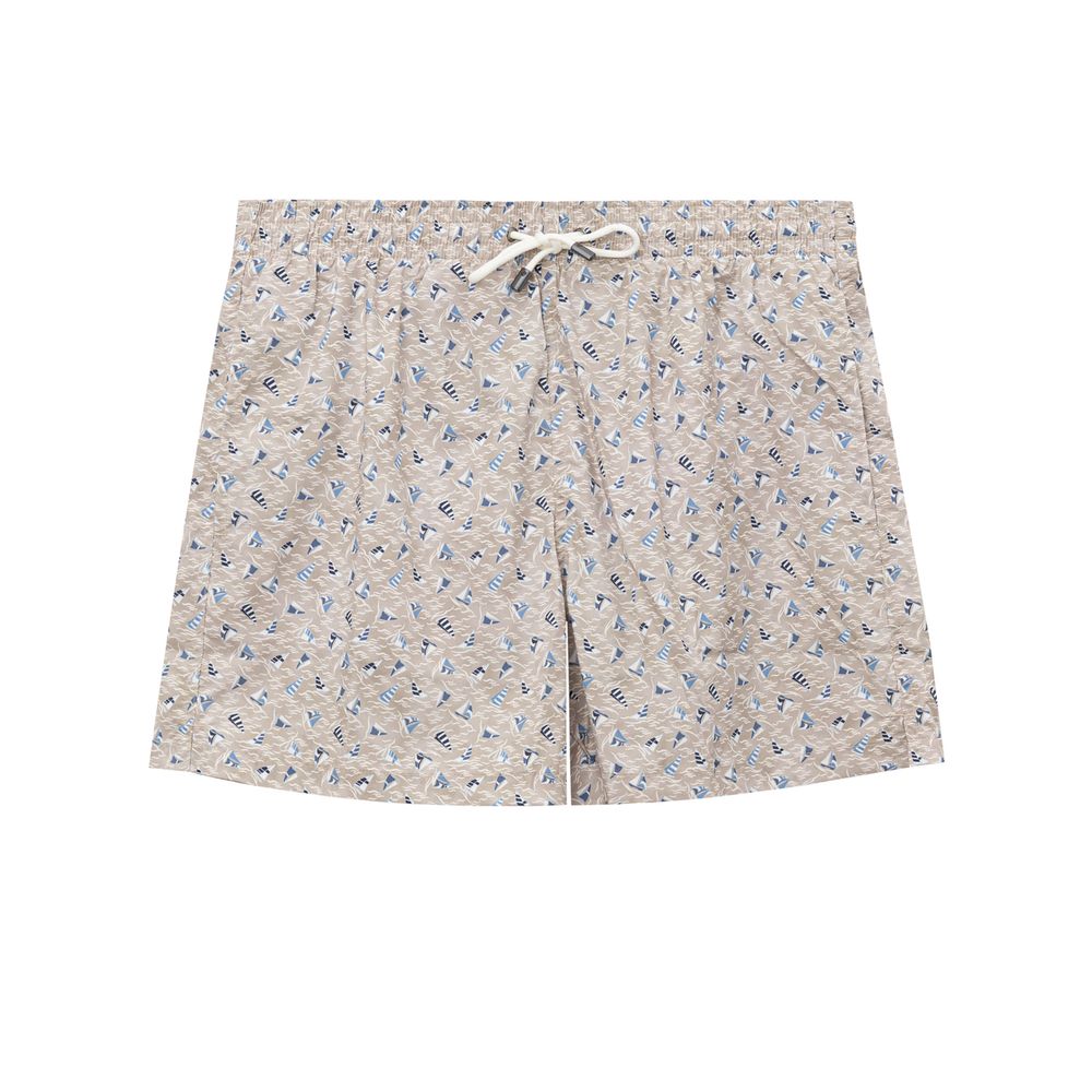 Canali Sails Print Swim Shorts — Beige by Canali