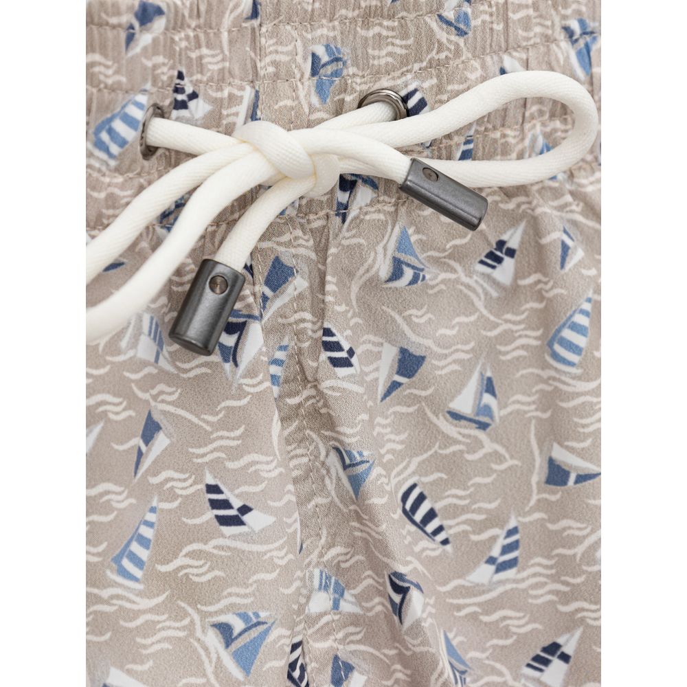 Canali Sails Print Swim Shorts — Beige, view 3