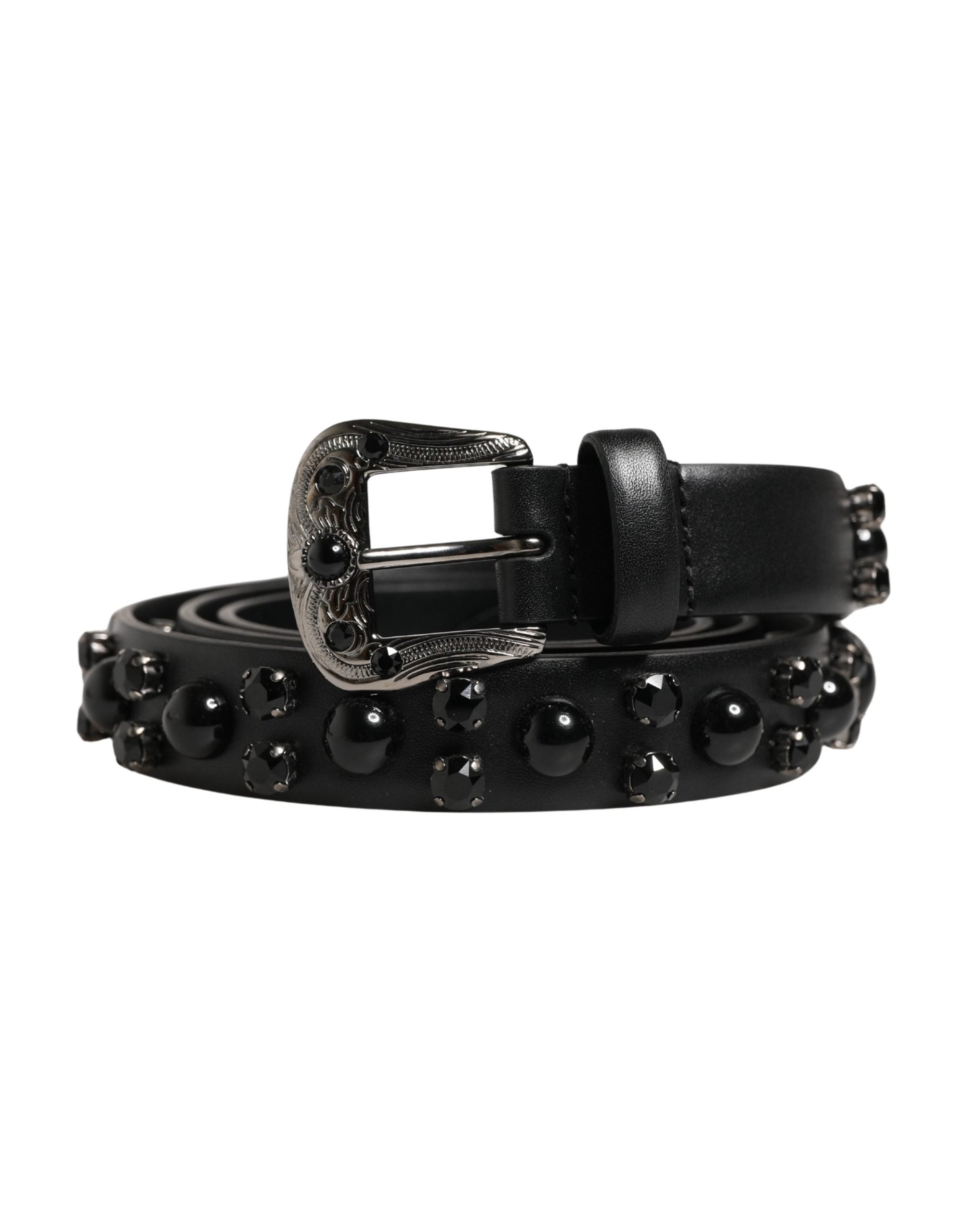Dolce & Gabbana Studded Calf Leather Belt — Black by Dolce Gabbana