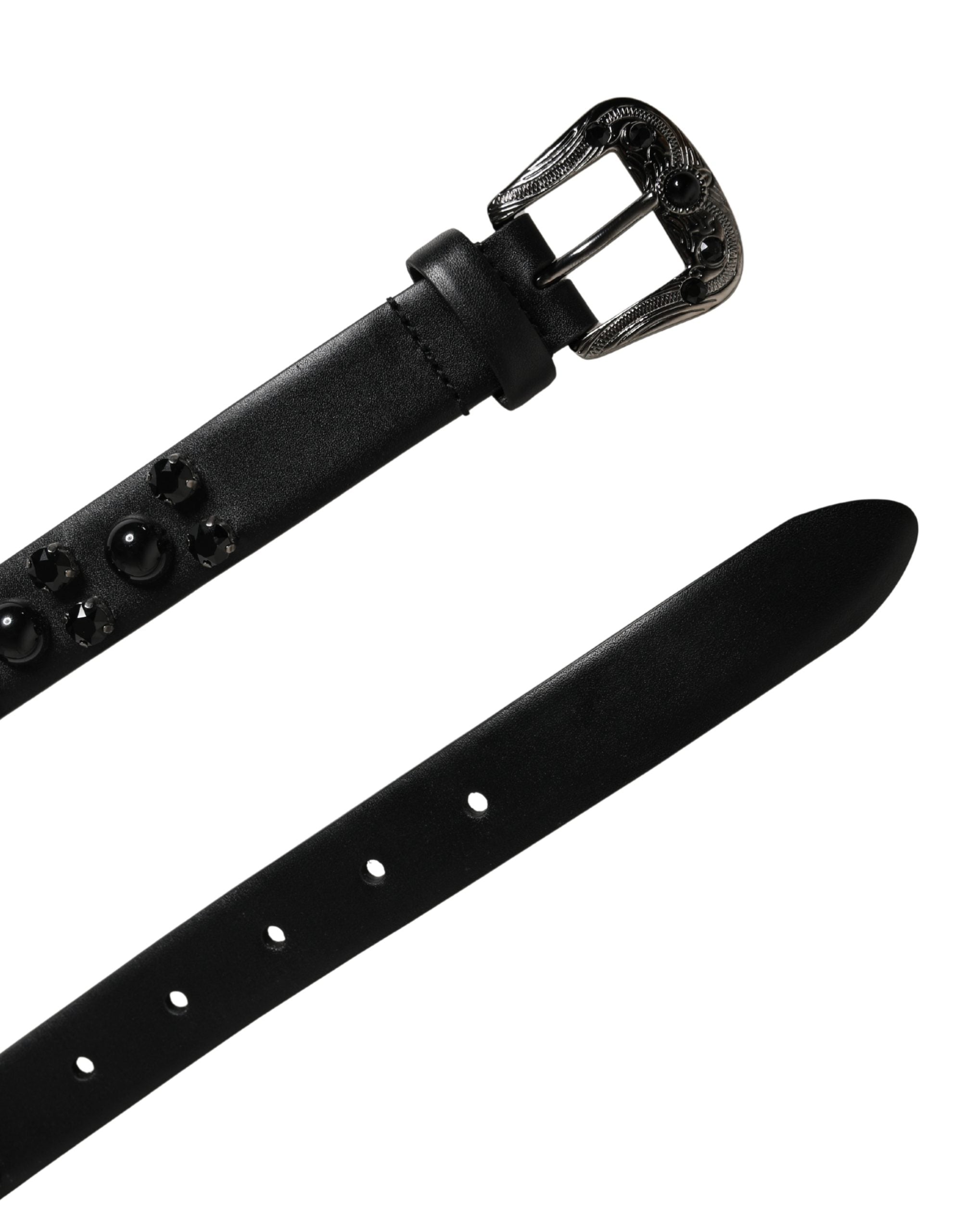 Dolce & Gabbana Studded Calf Leather Belt — Black, view 7