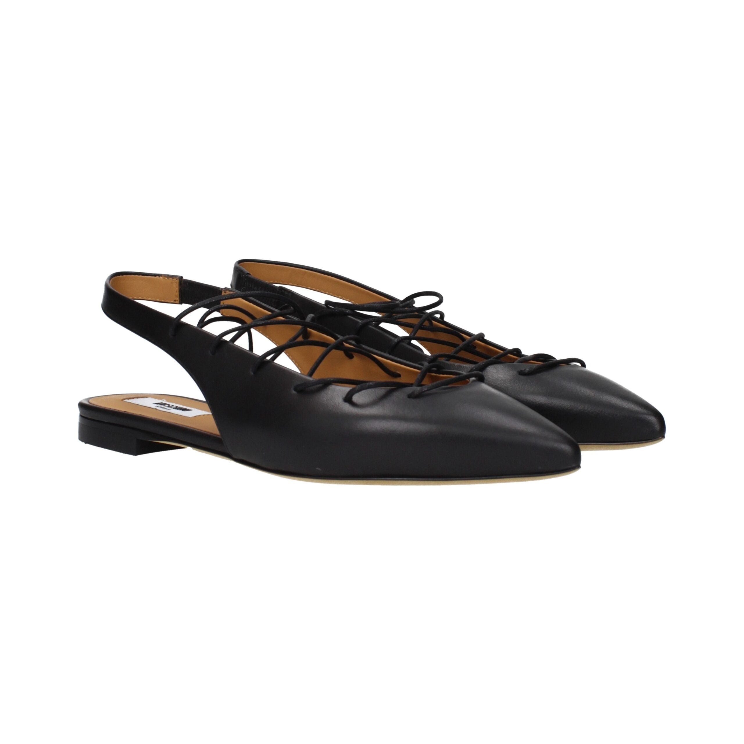 Moschino Lace-Up Leather Flat — Black, view 2