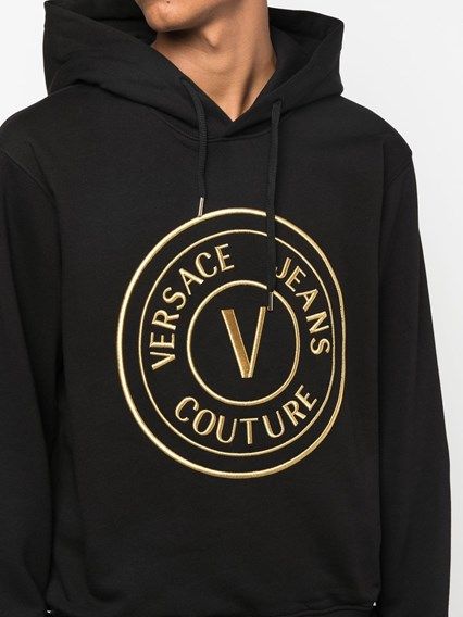 Versace Jeans Logo-Print Cotton Hoodie — Black, view 3
