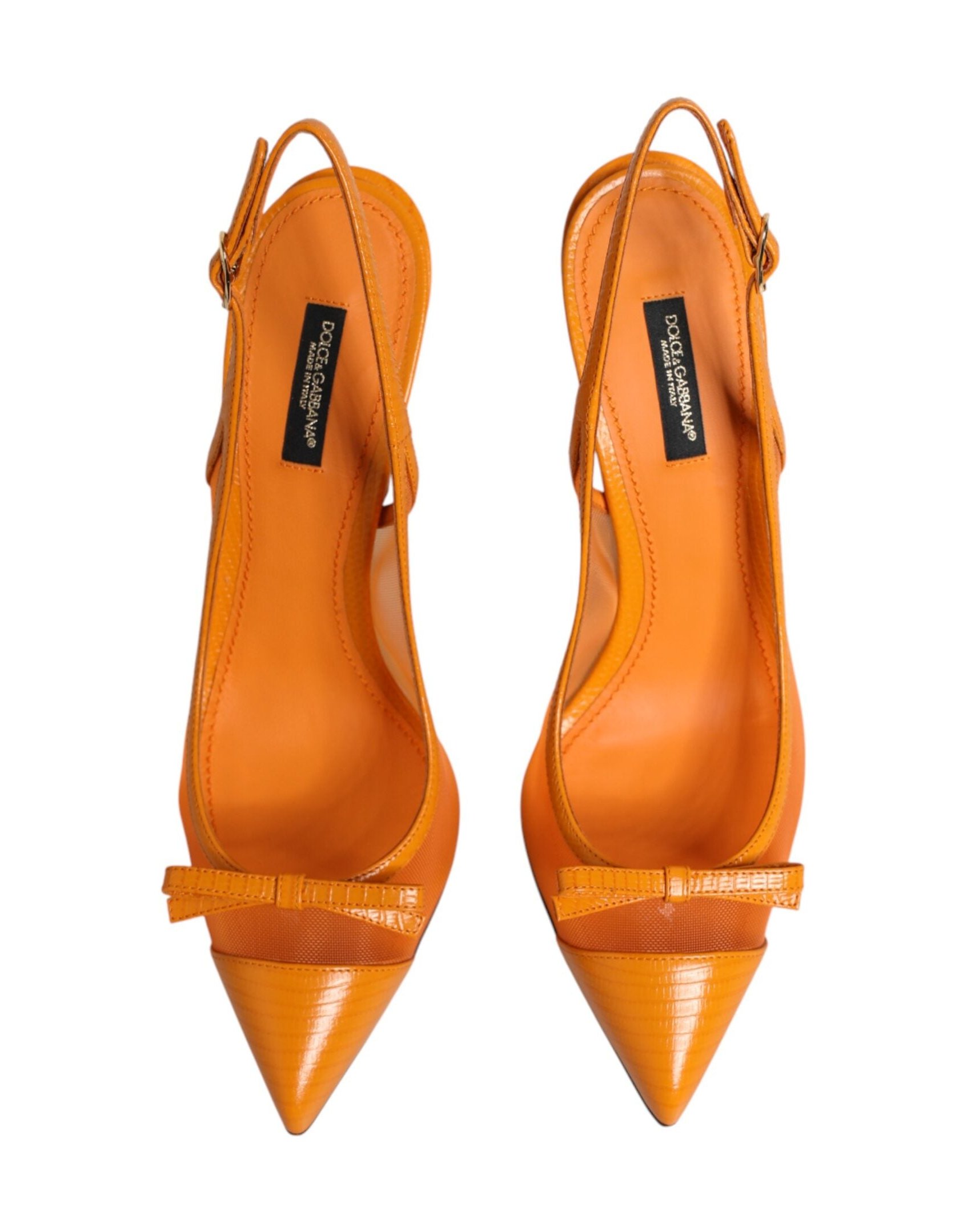 Dolce & Gabbana Leather Mesh Pointed-Toe Slingback Heel — Orange, view 2