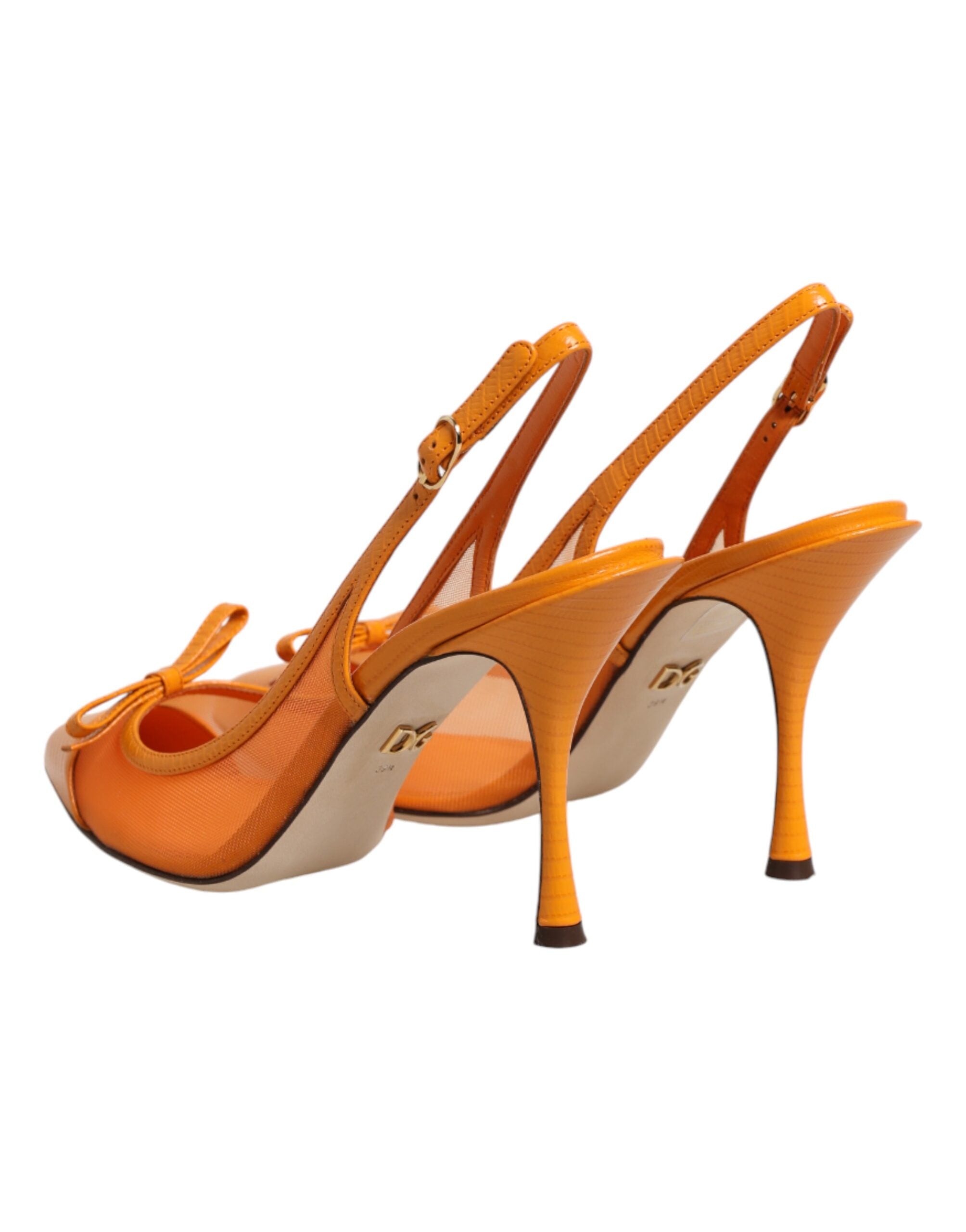 Dolce & Gabbana Leather Mesh Pointed-Toe Slingback Heel — Orange, view 4