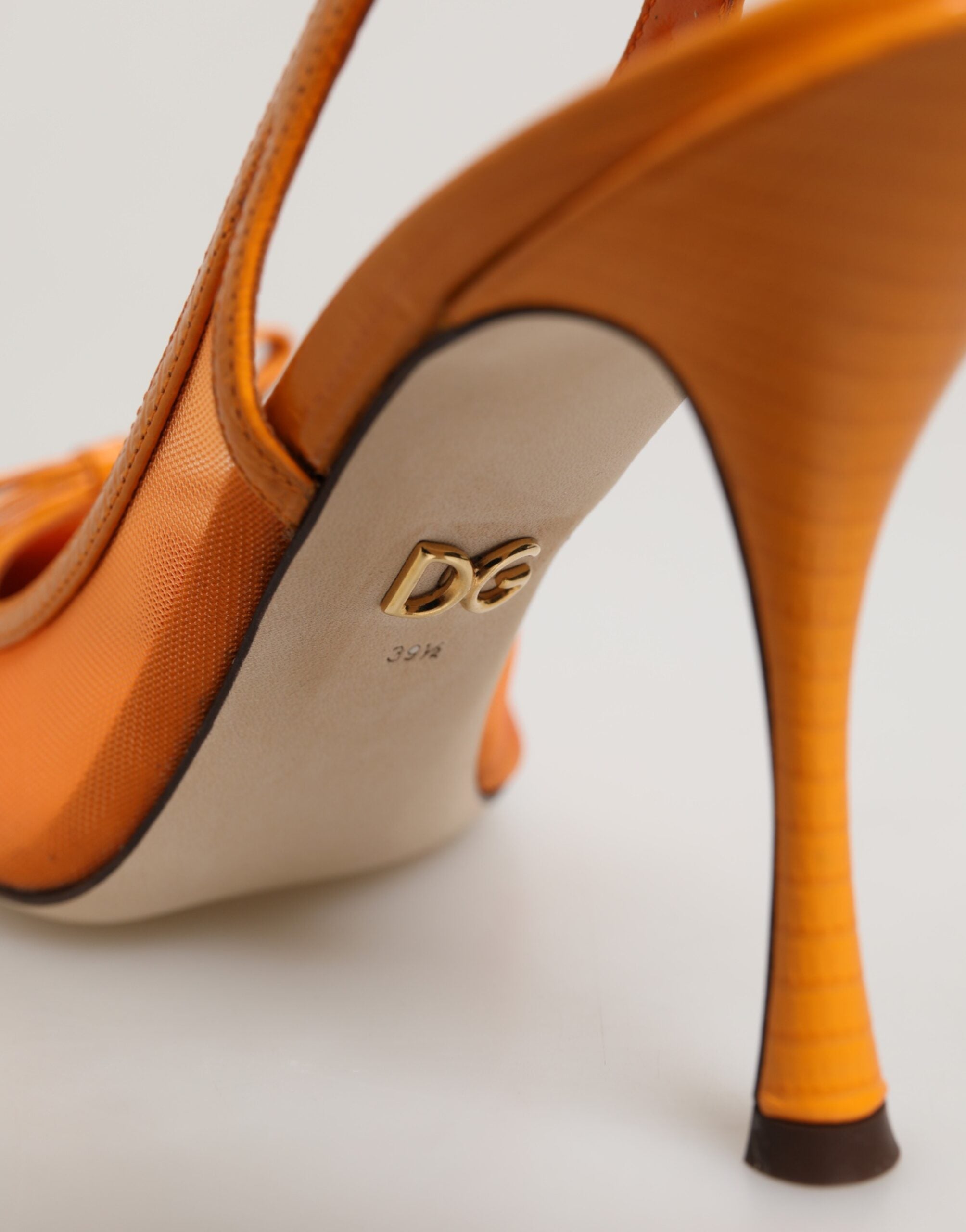 Dolce & Gabbana Leather Mesh Pointed-Toe Slingback Heel — Orange, view 5