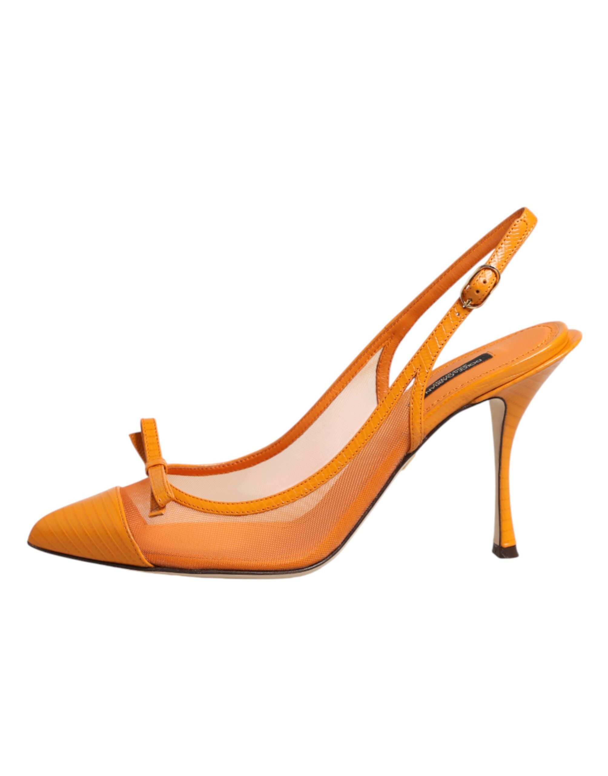 Dolce & Gabbana Leather Mesh Pointed-Toe Slingback Heel — Orange, view 6