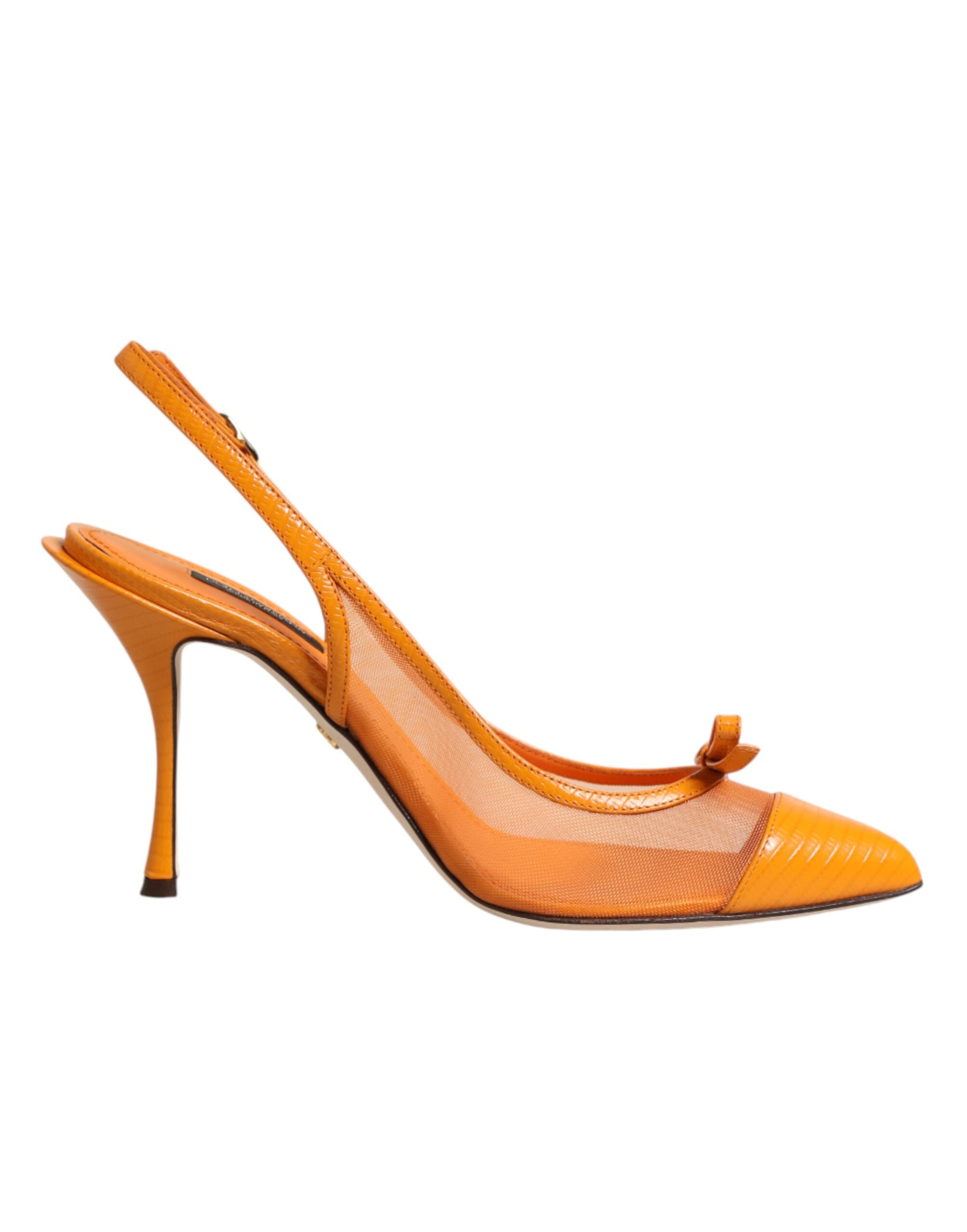 Dolce & Gabbana Leather Mesh Pointed-Toe Slingback Heel — Orange, view 7