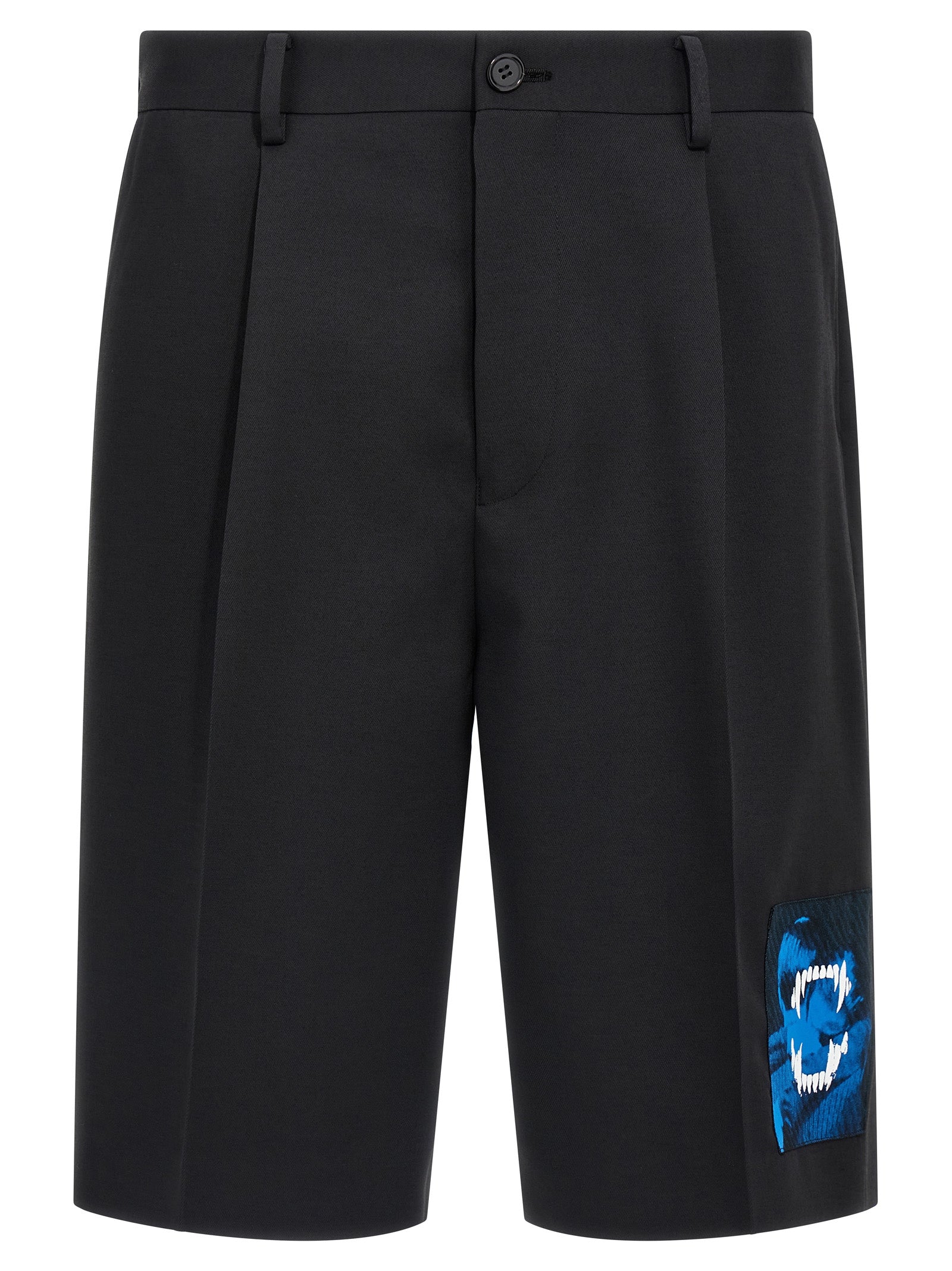 Undercover Graphic-Patch Wool Blend Bermuda Shorts — Black by Undercover