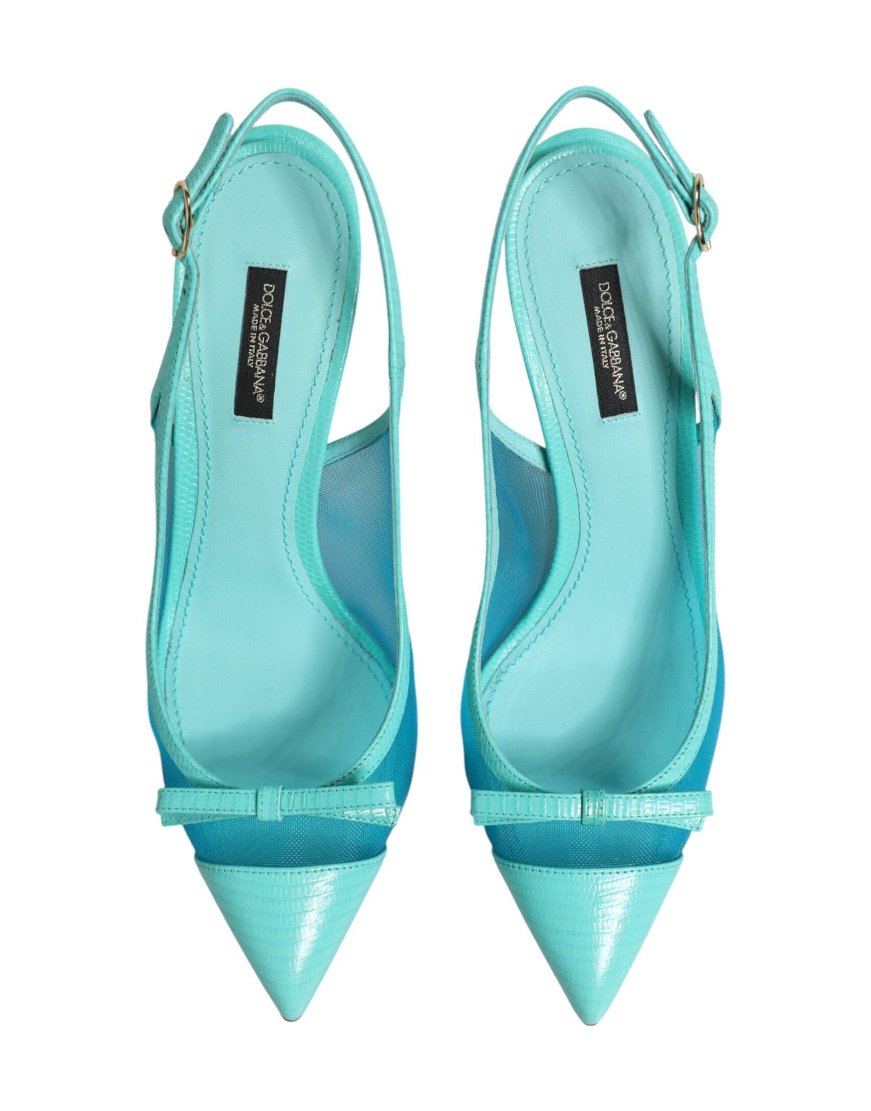 Dolce & Gabbana Leather and Mesh Pointed-Toe Slingback Heel — Blue, view 2