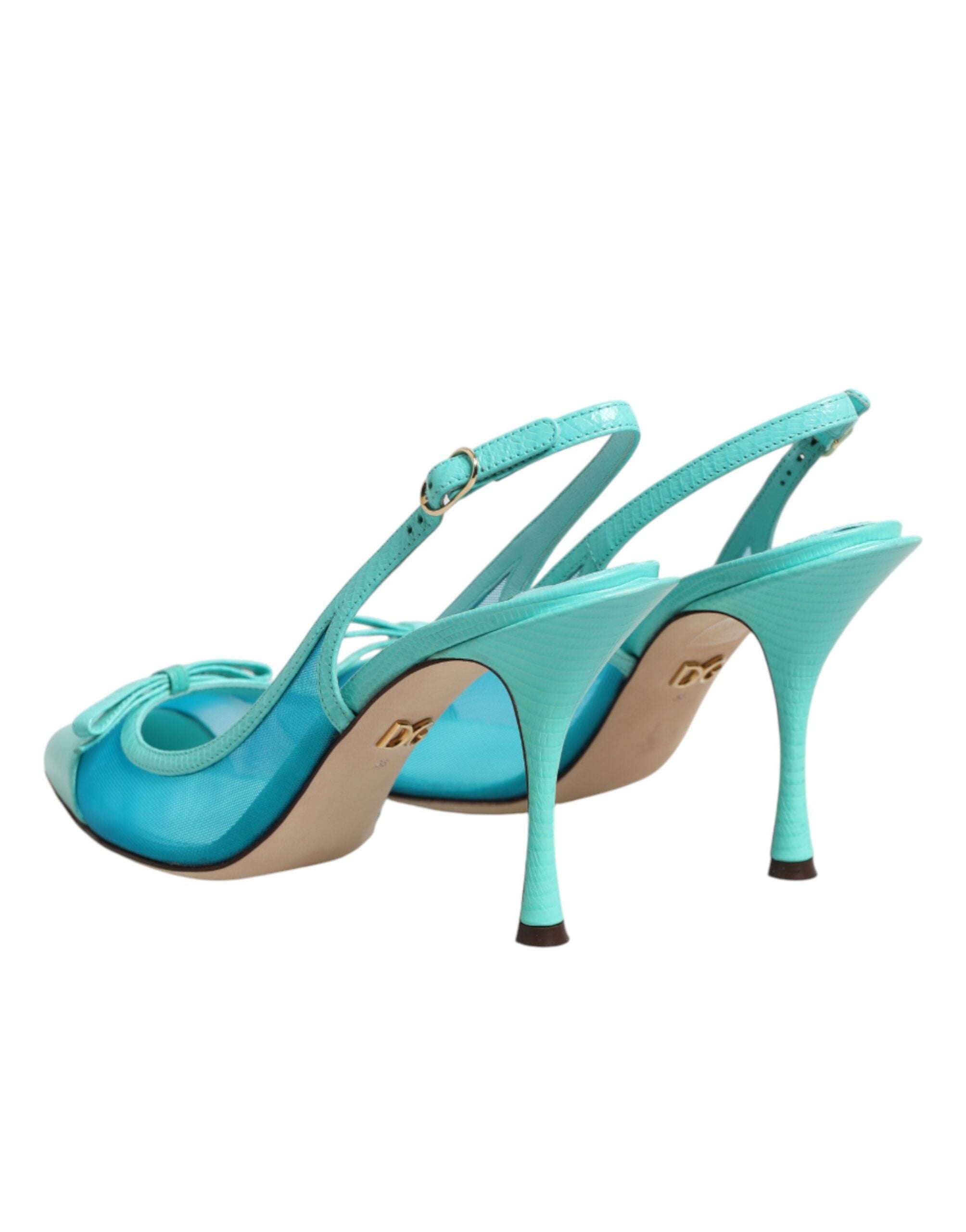 Dolce & Gabbana Leather and Mesh Pointed-Toe Slingback Heel — Blue, view 4
