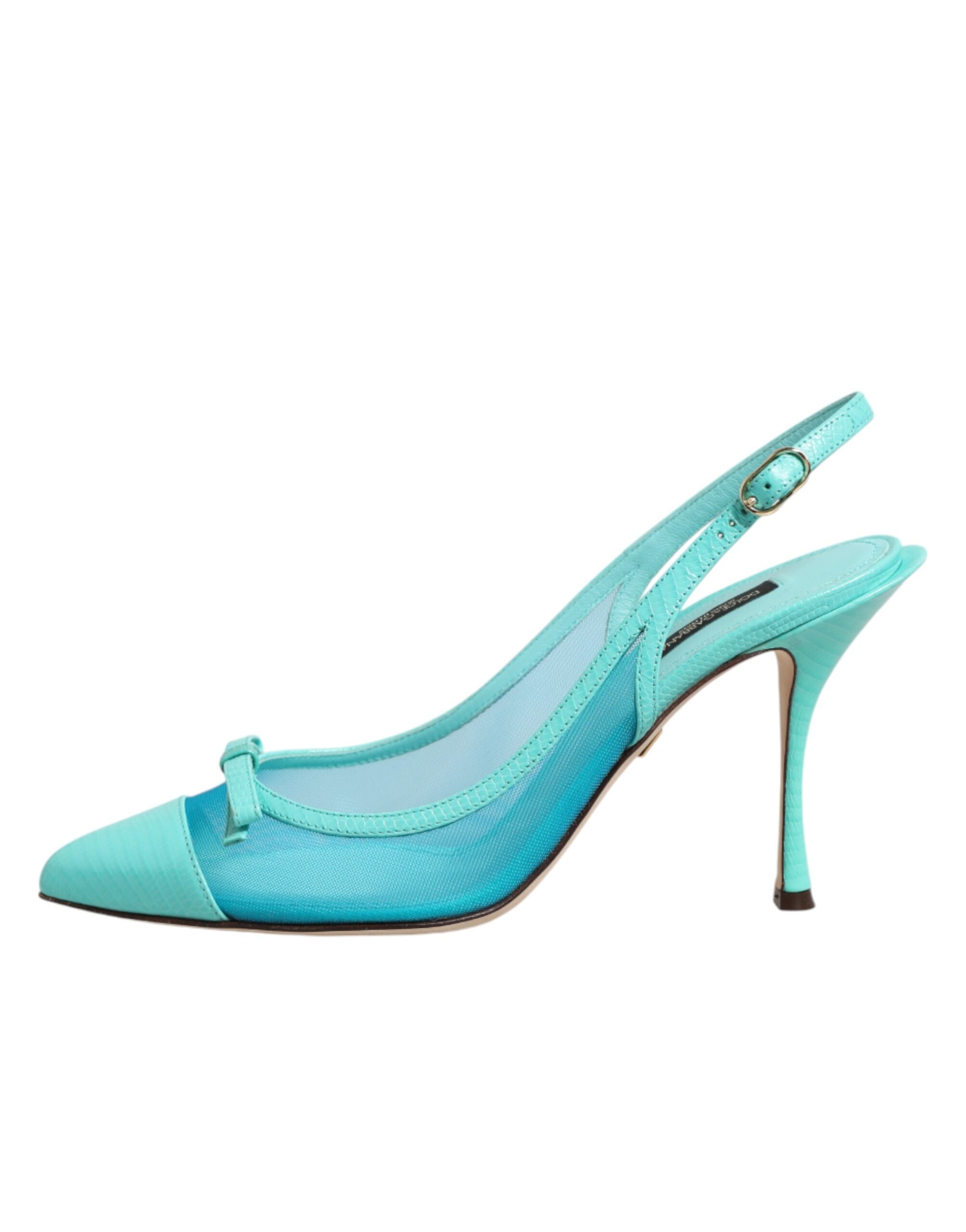 Dolce & Gabbana Leather and Mesh Pointed-Toe Slingback Heel — Blue, view 5