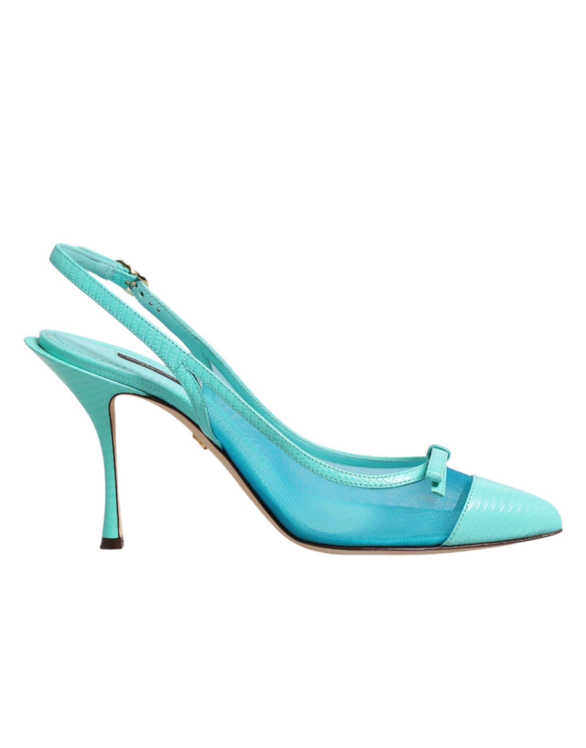 Dolce & Gabbana Leather and Mesh Pointed-Toe Slingback Heel — Blue, view 6
