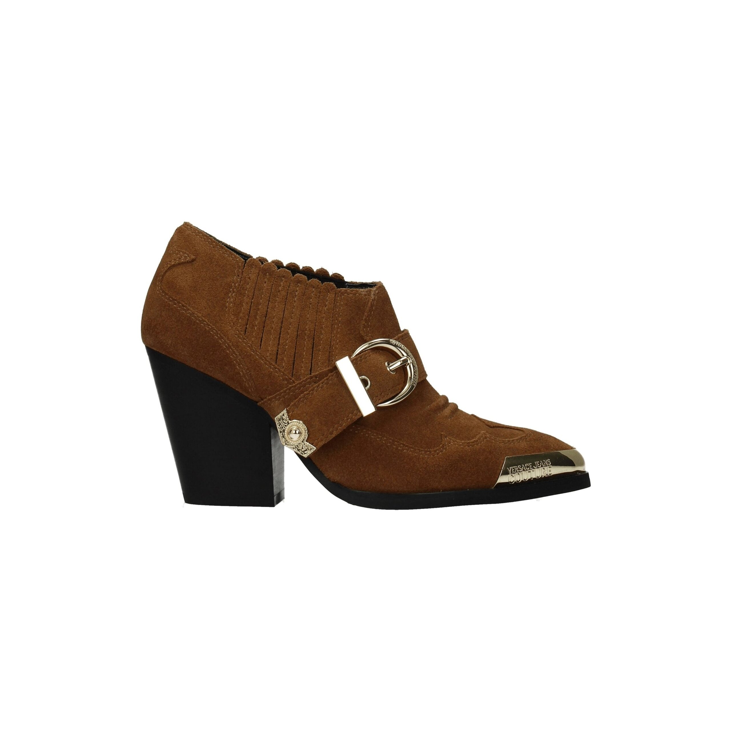 Versace Jeans Suede Block Heel Bootie — Brown by Versace Jeans