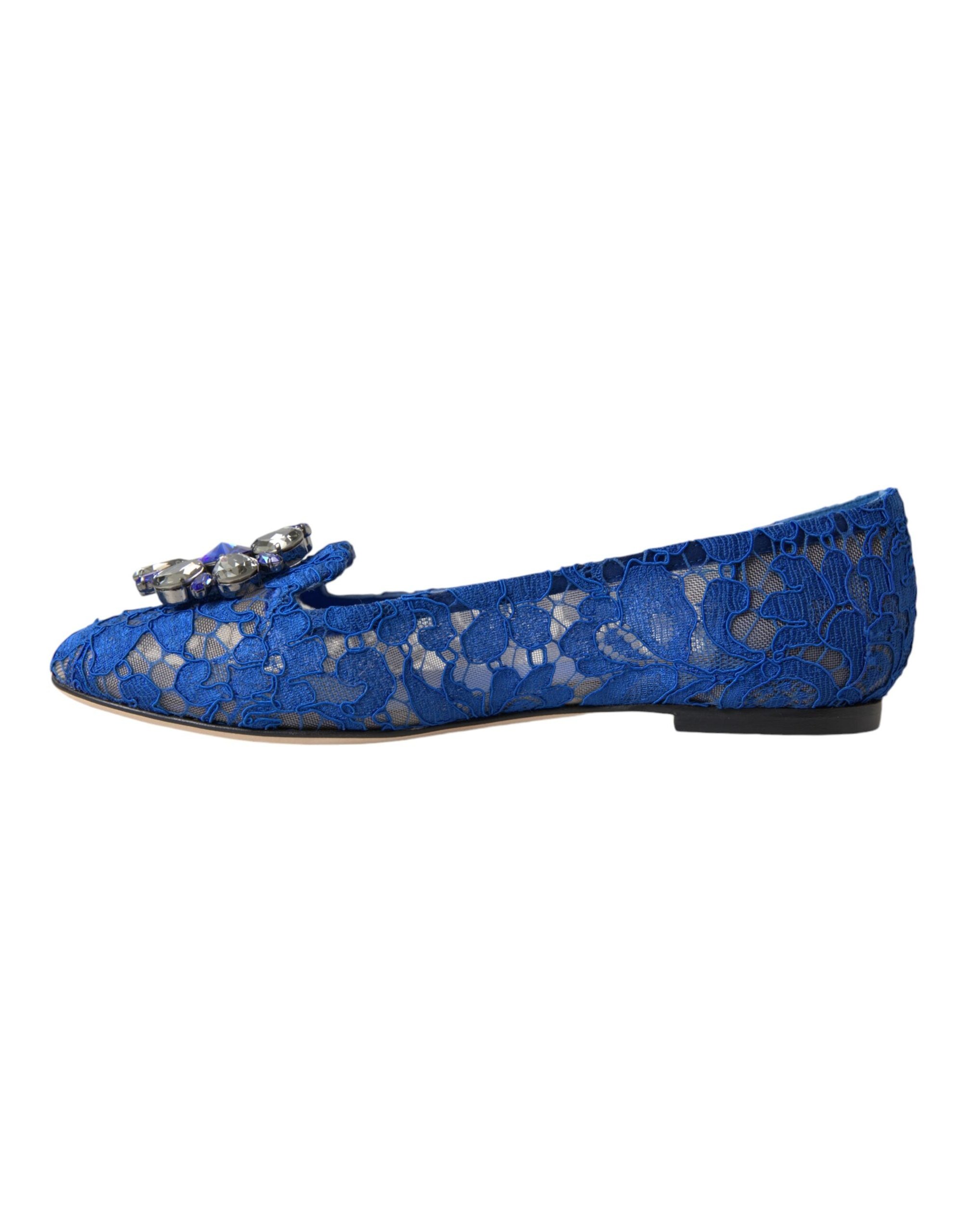 Dolce & Gabbana Lace Crystal-Embellished Flat — Blue, view 4