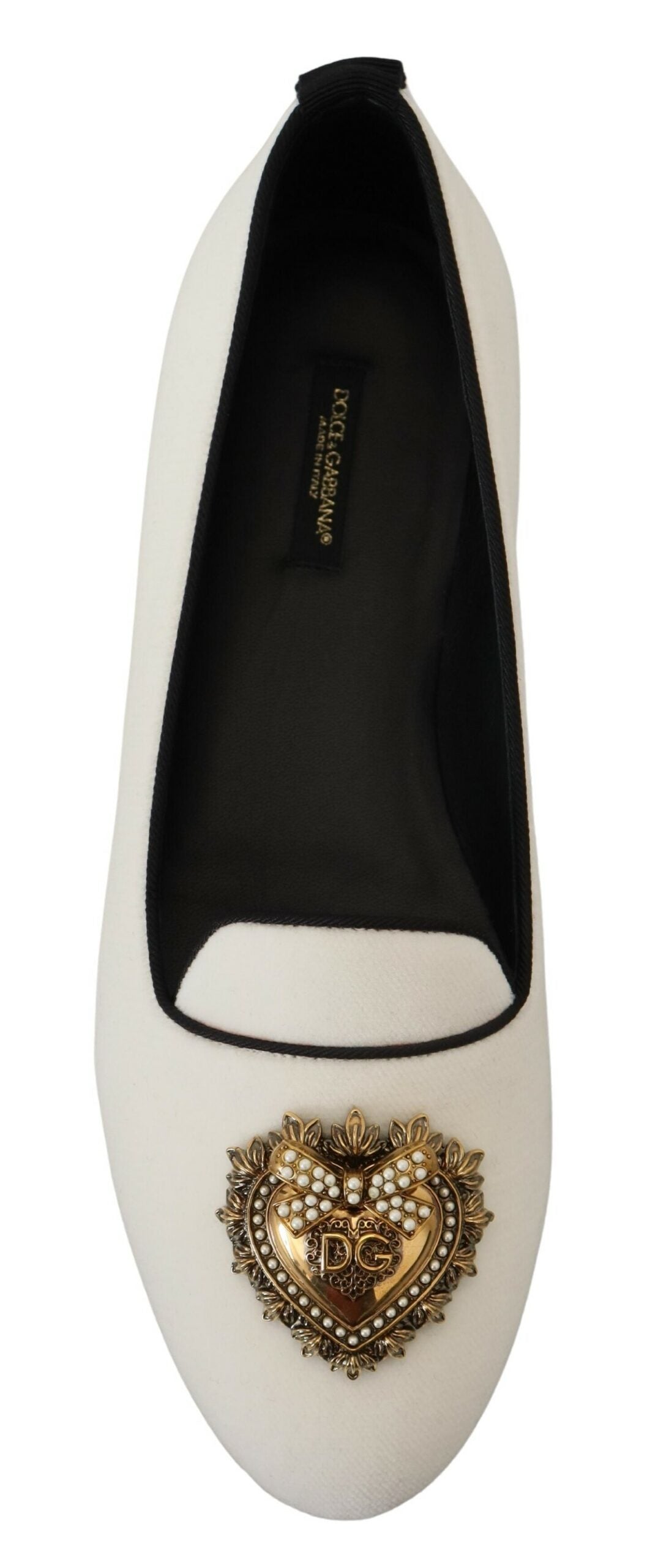 Dolce & Gabbana Gold Devotion Heart Velvet Flat — White, view 2