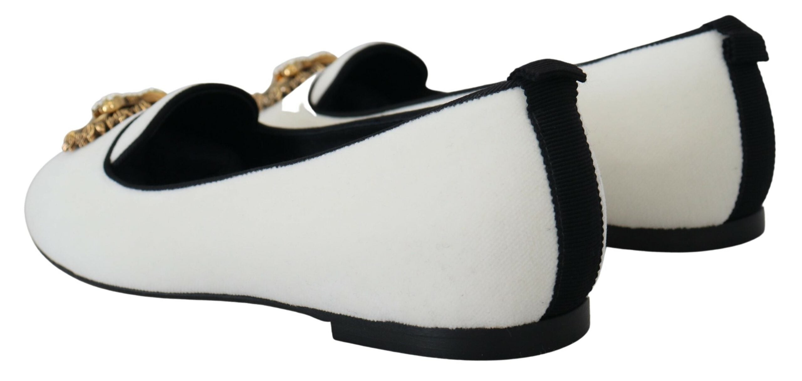Dolce & Gabbana Gold Devotion Heart Velvet Flat — White, view 4