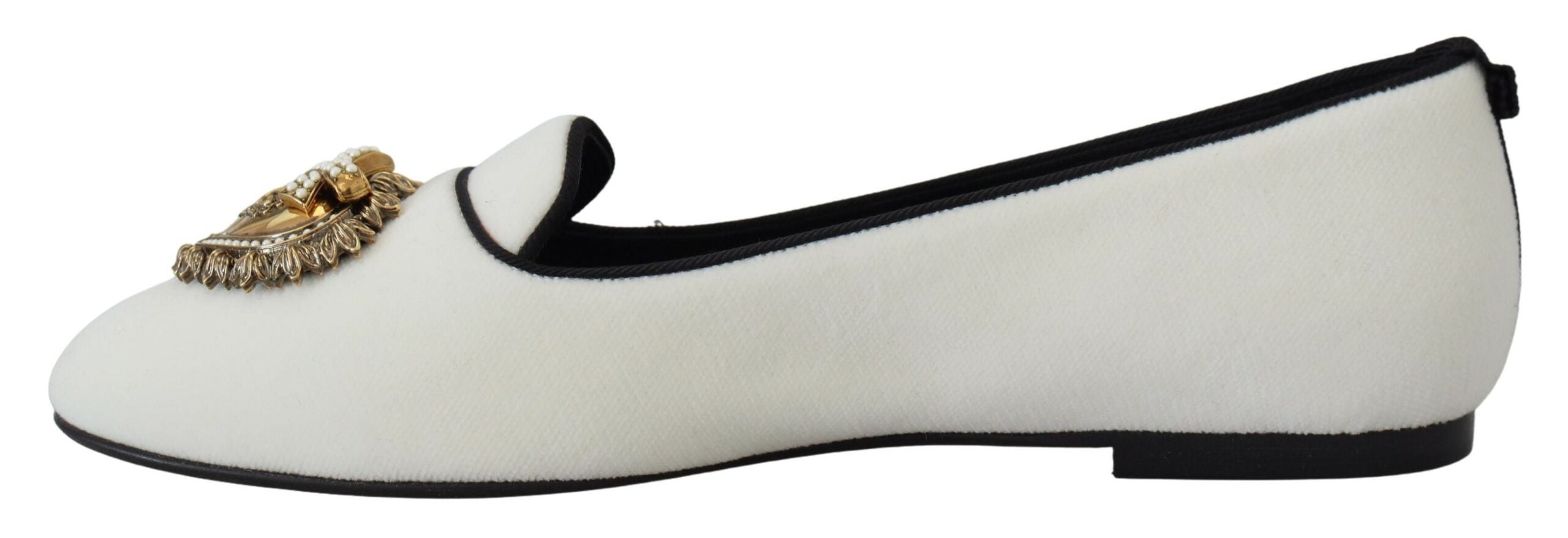 Dolce & Gabbana Gold Devotion Heart Velvet Flat — White, view 5