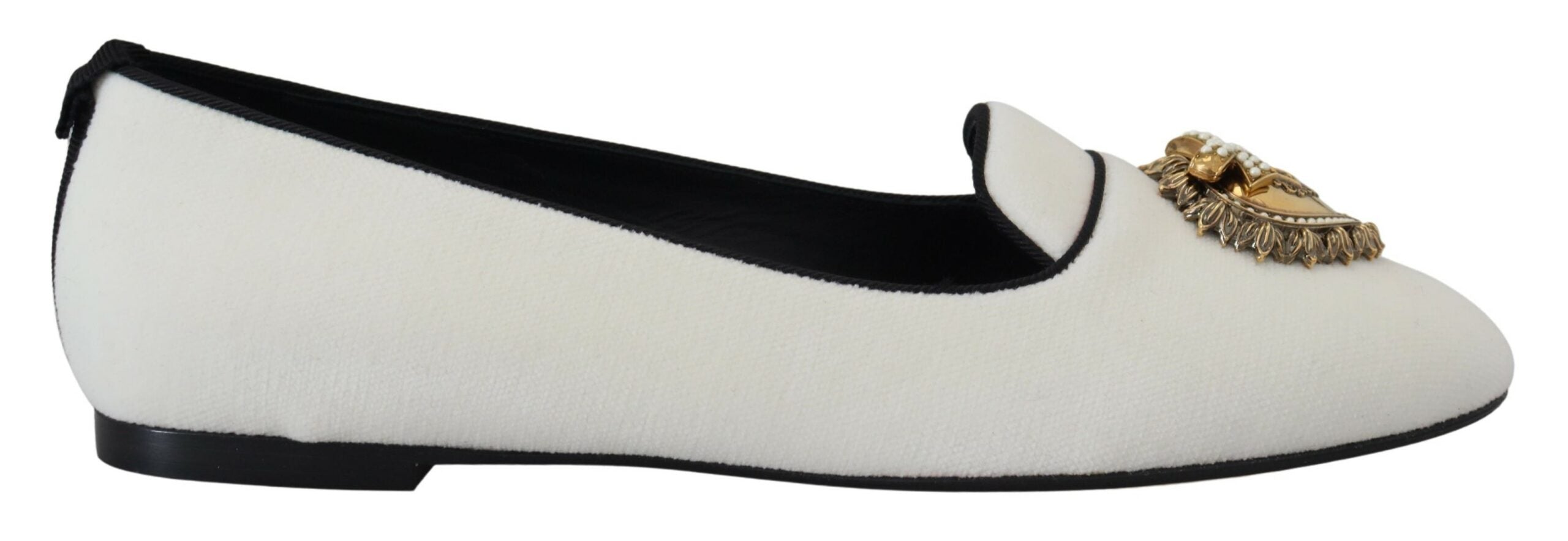 Dolce & Gabbana Gold Devotion Heart Velvet Flat — White, view 6