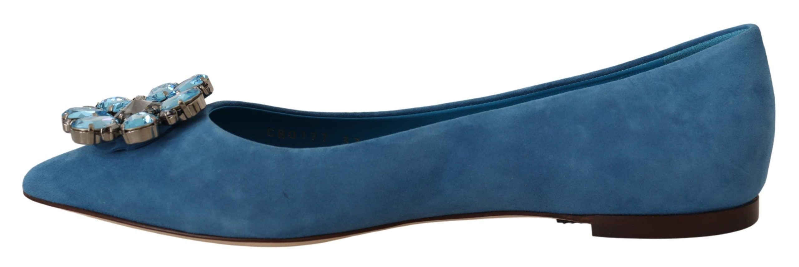 Dolce & Gabbana Crystal-Embellished Suede Flat — Blue, view 2