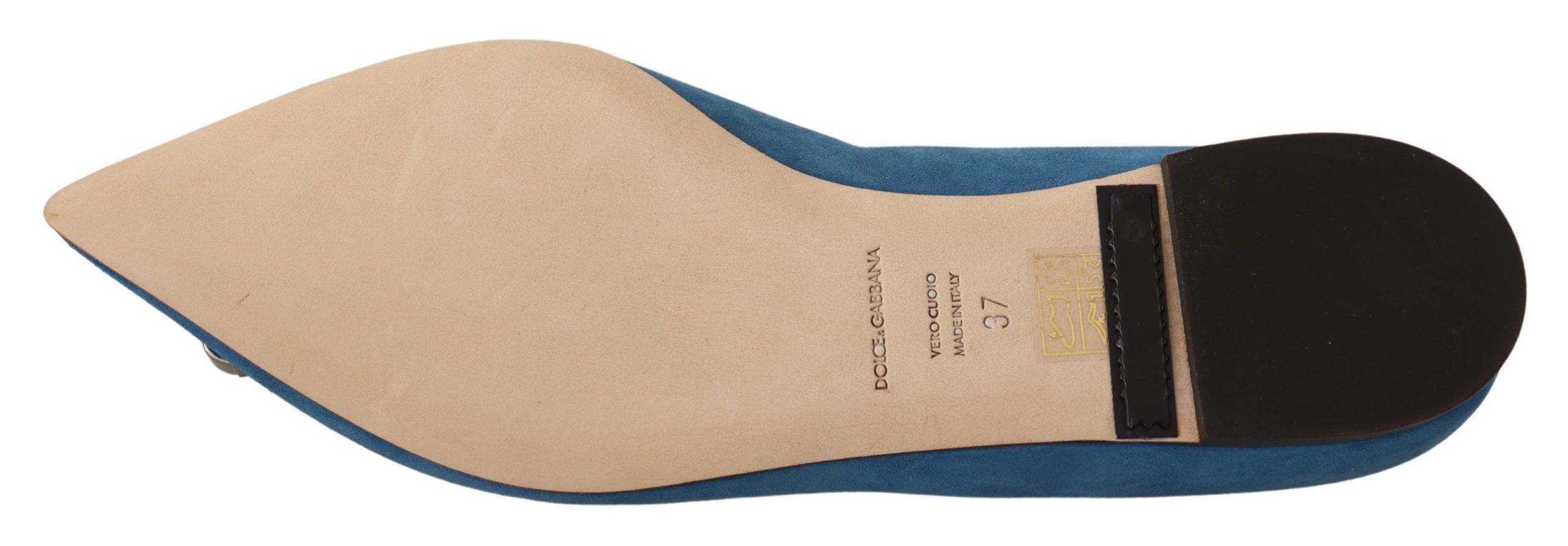 Dolce & Gabbana Crystal-Embellished Suede Flat — Blue, view 4