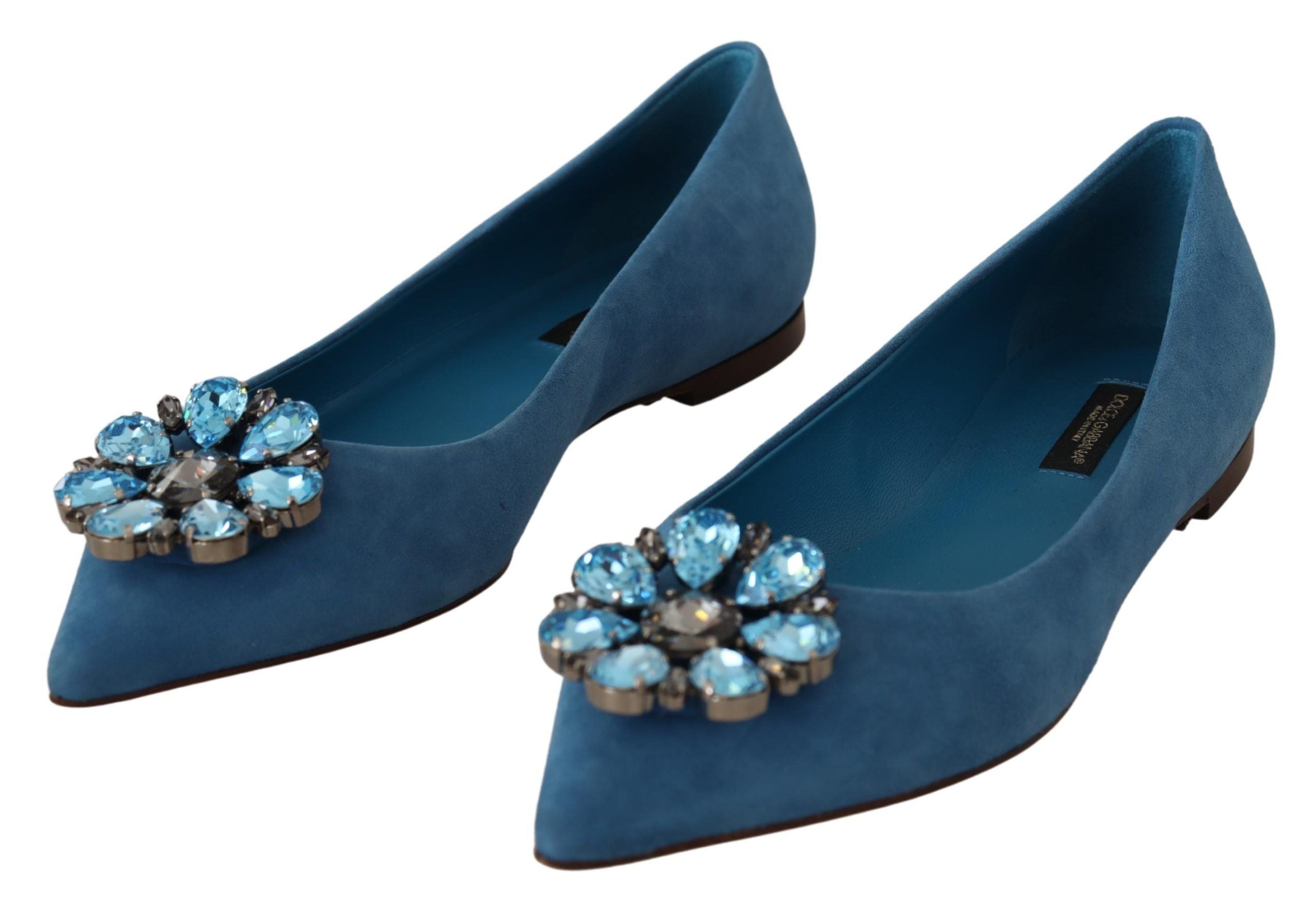 Dolce & Gabbana Crystal-Embellished Suede Flat — Blue, view 7