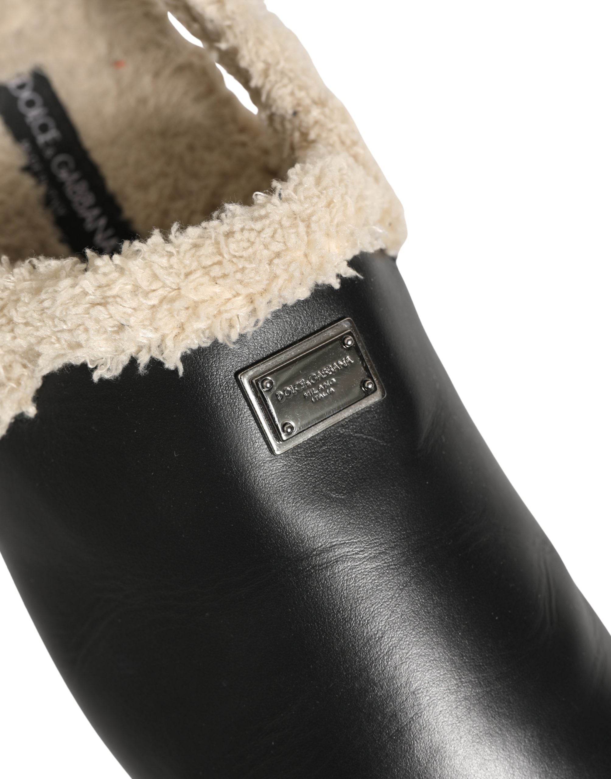 Dolce & Gabbana Faux Fur Shearling Slipper — Black by Dolce Gabbana