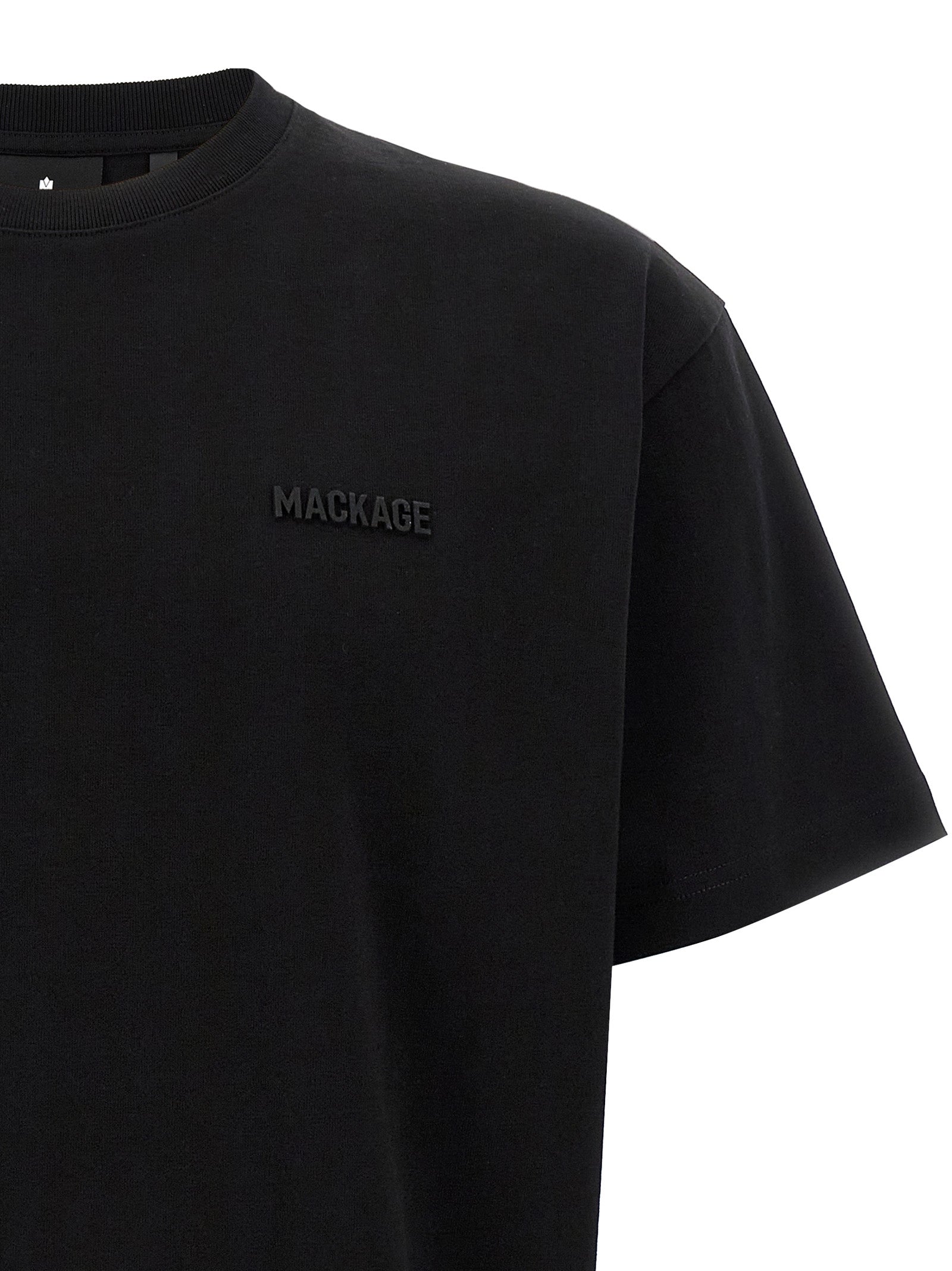 Mackage Logo-Embroidered Cotton T-Shirt — Black, view 3