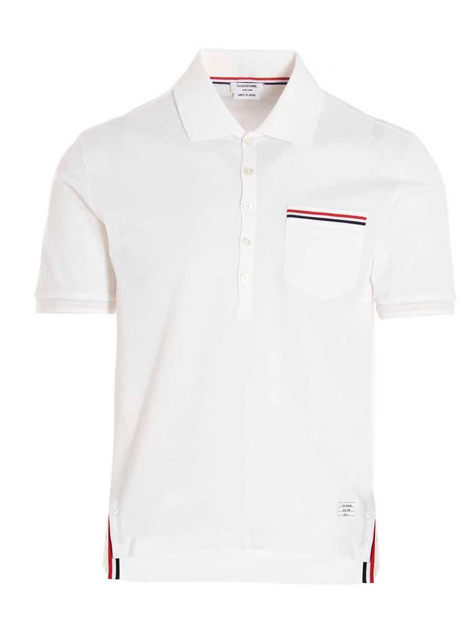 Thom Browne Striped-Pocket Cotton Piqué Polo Shirt — White by Thom Browne