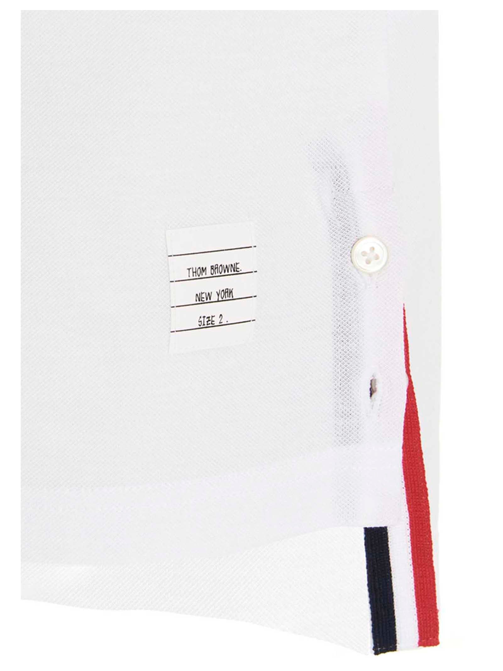 Thom Browne Striped-Pocket Cotton Piqué Polo Shirt — White, view 4