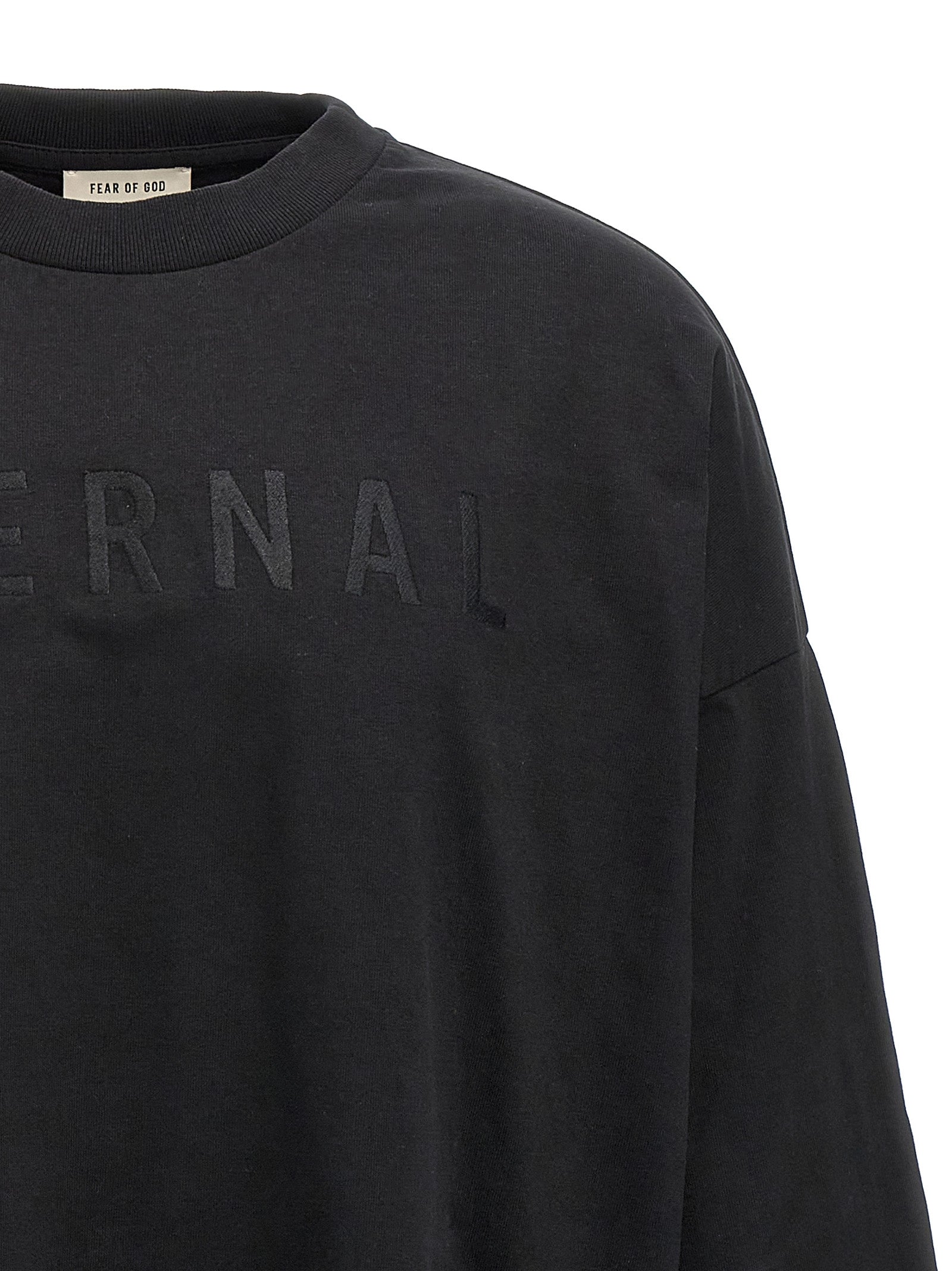 Fear Of God Tone-on-Tone Embroidered Cotton T-Shirt — Black, view 3
