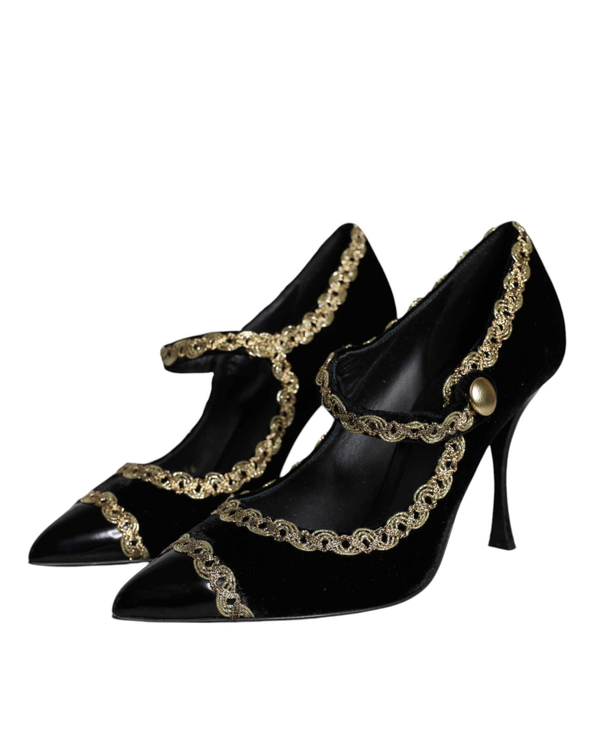 Dolce & Gabbana Gold-Embroidered Velvet Pump — Black, view 2