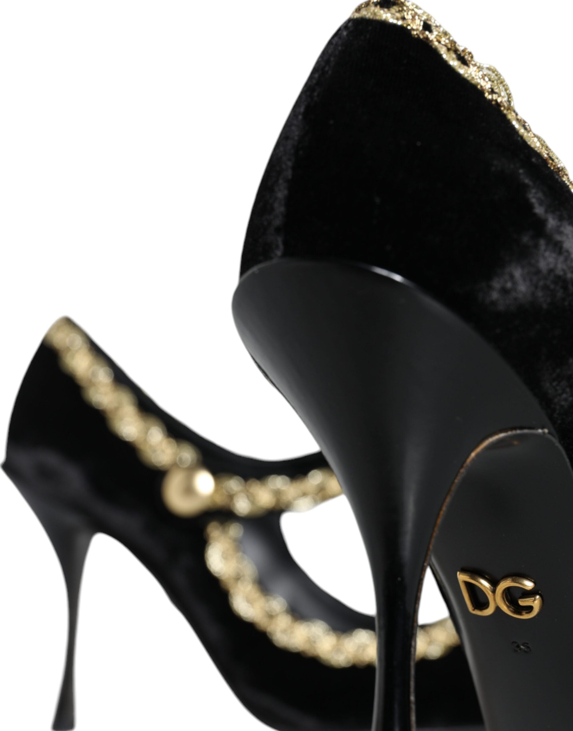 Dolce & Gabbana Gold-Embroidered Velvet Pump — Black, view 4