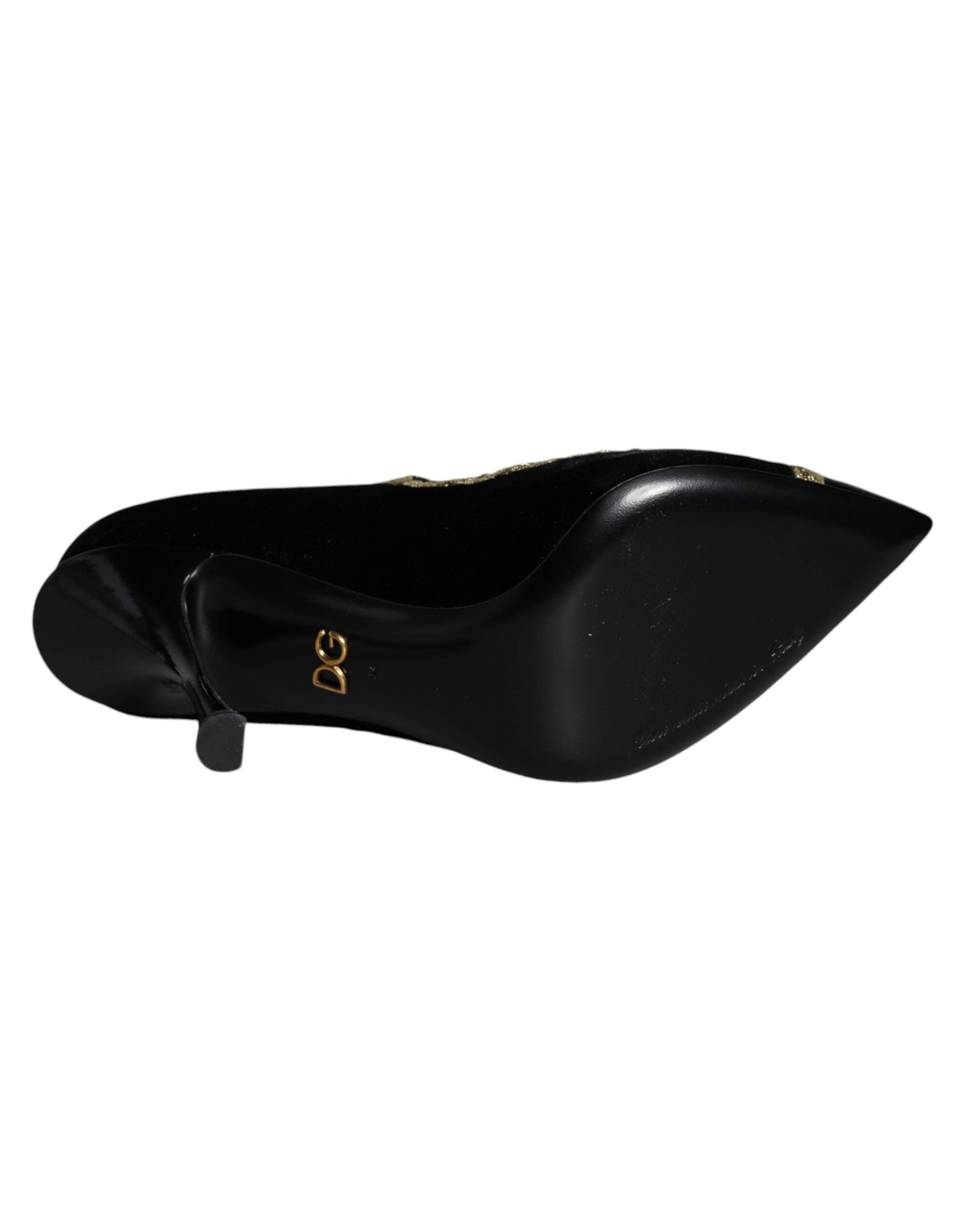 Dolce & Gabbana Gold-Embroidered Velvet Pump — Black, view 5