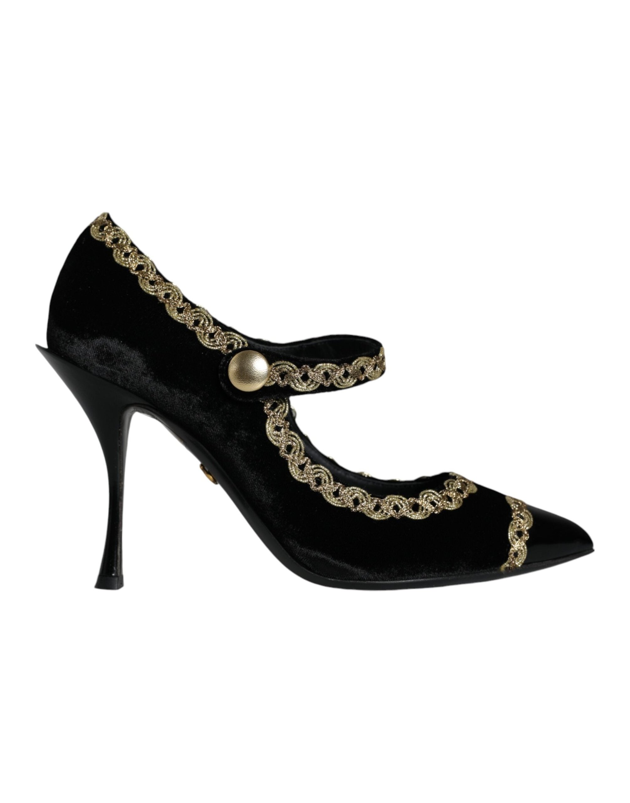 Dolce & Gabbana Gold-Embroidered Velvet Pump — Black, view 6