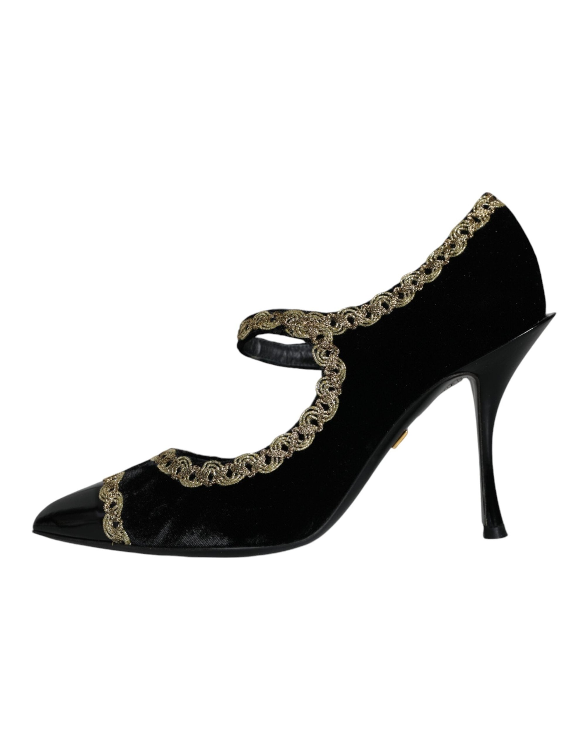 Dolce & Gabbana Gold-Embroidered Velvet Pump — Black, view 7