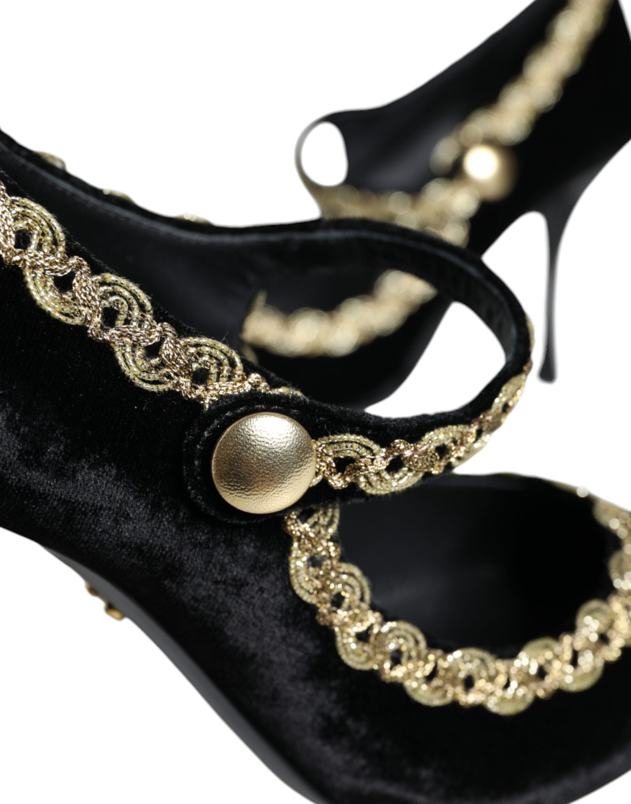 Dolce & Gabbana Gold-Embroidered Velvet Pump — Black, view 8