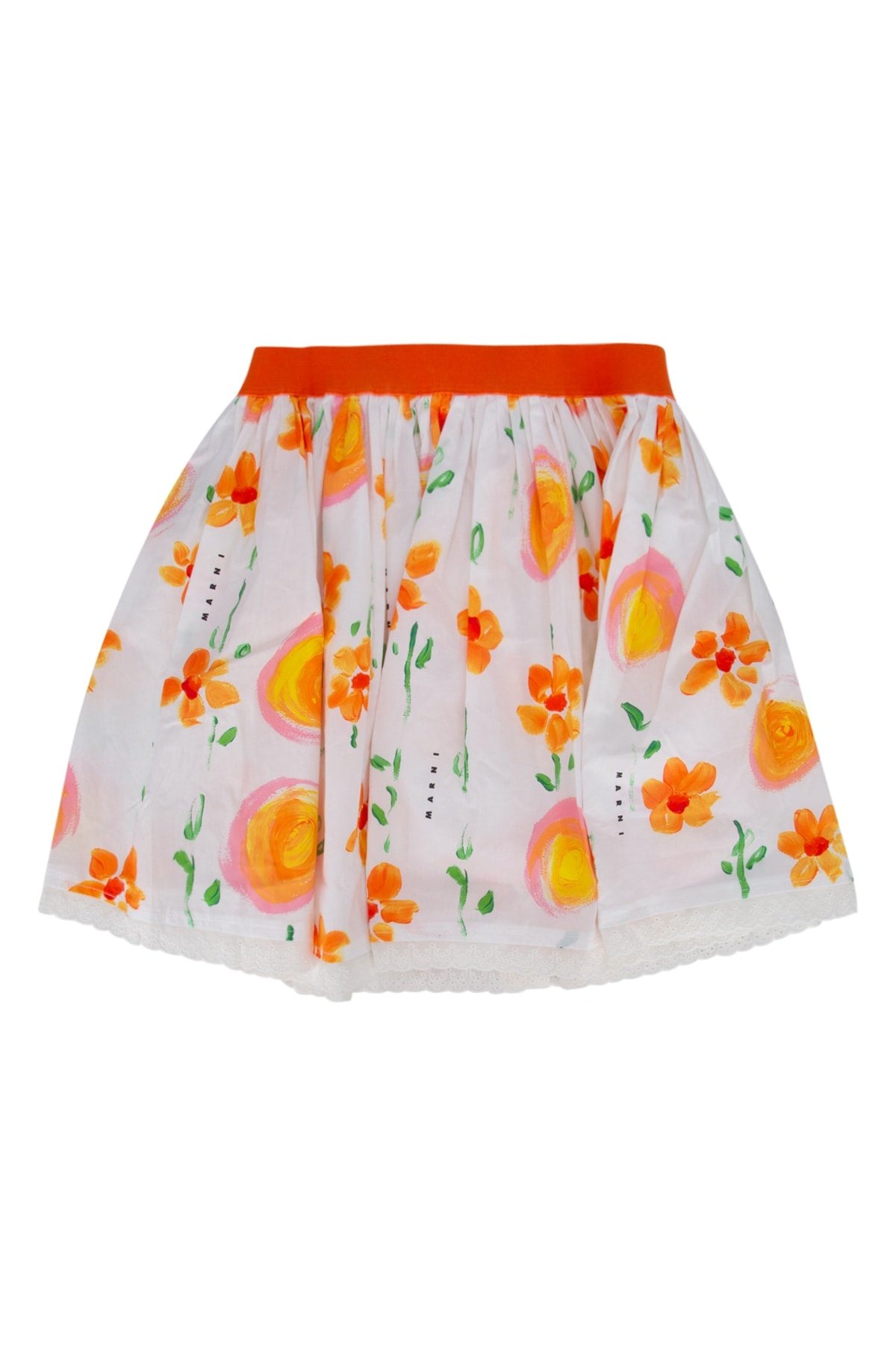 Marni Kids Floral Cotton Skirt — Orange, view 2