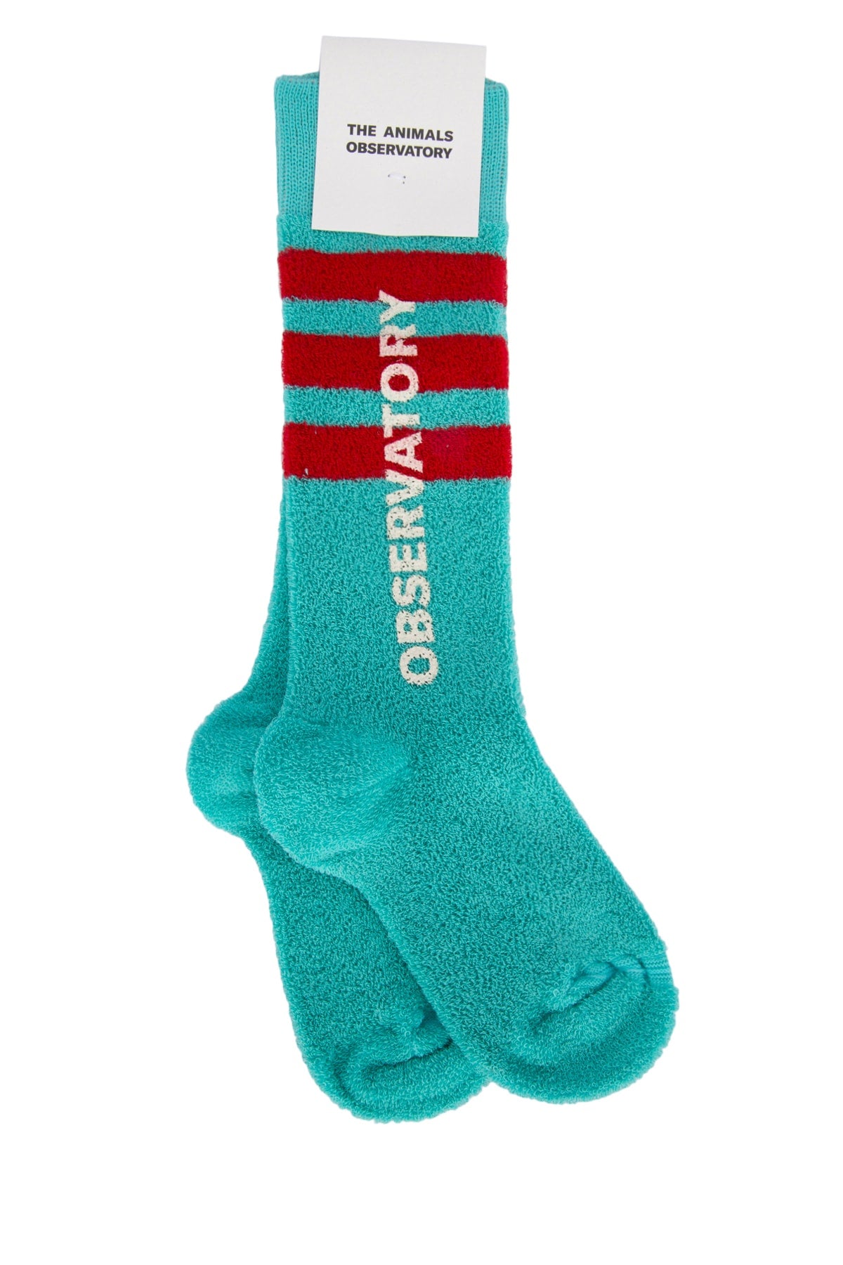 The Animals Observatory Striped Logo Socks — Turquoise by The Animals Observatory
